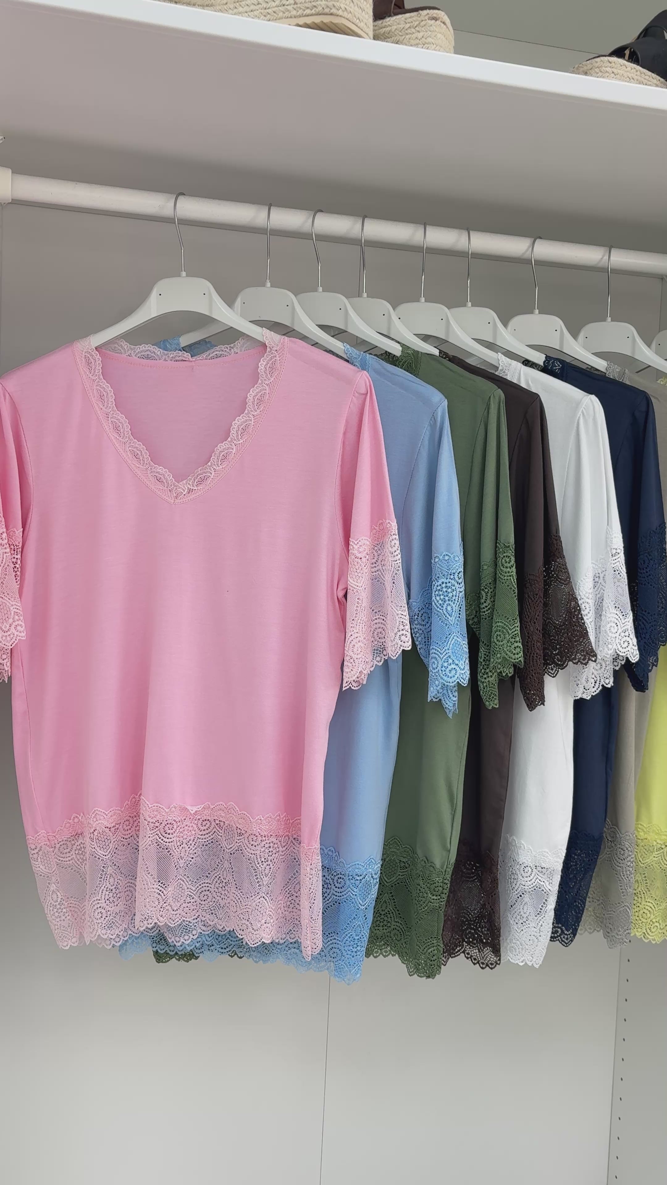 Lola Plain Lace Trim Short Sleeve Top