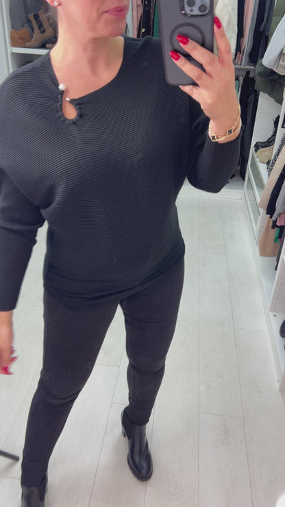 Monica Metal Pearl Detail Ribbed Jumper