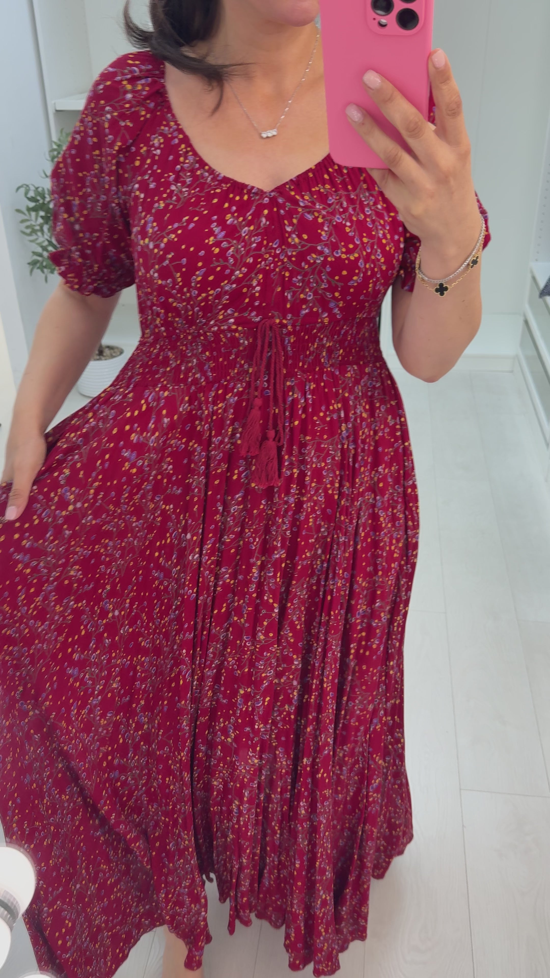 Load video: Judy Ditsy Print Elasticated Waist Maxi Dress