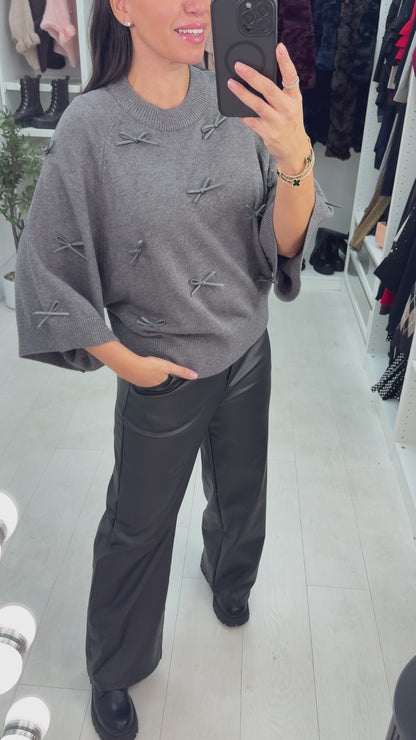 Gosia Faux Leather Bow Detailed Jumper
