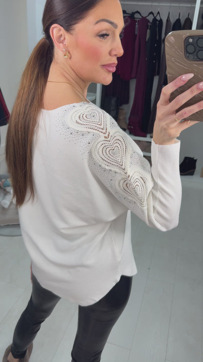 Hollis Embellished Sleeve Ribbed Knit Jumper