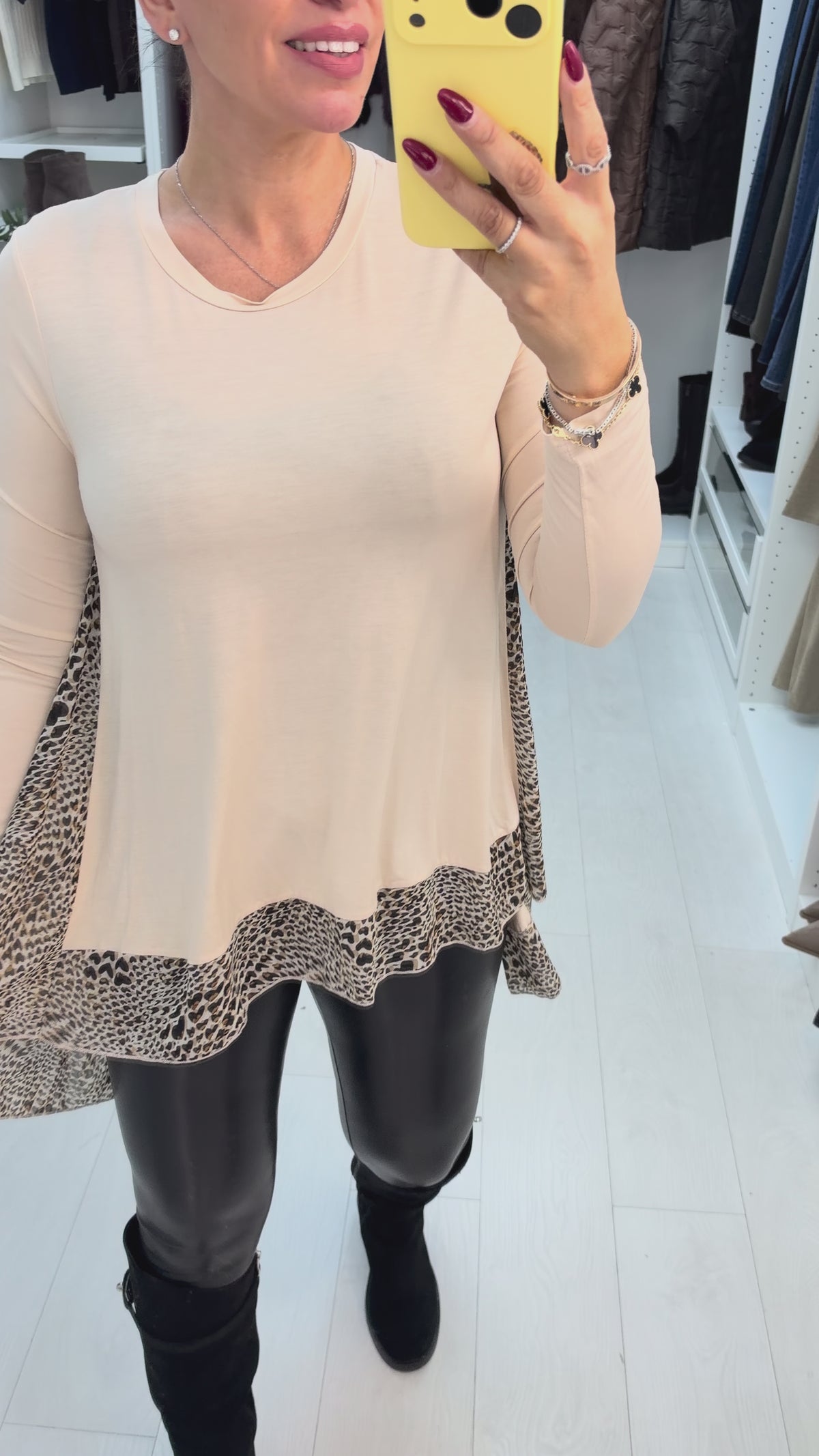 Lacie  Heart Print Chiffon Back Detailed Dipped Hem Top