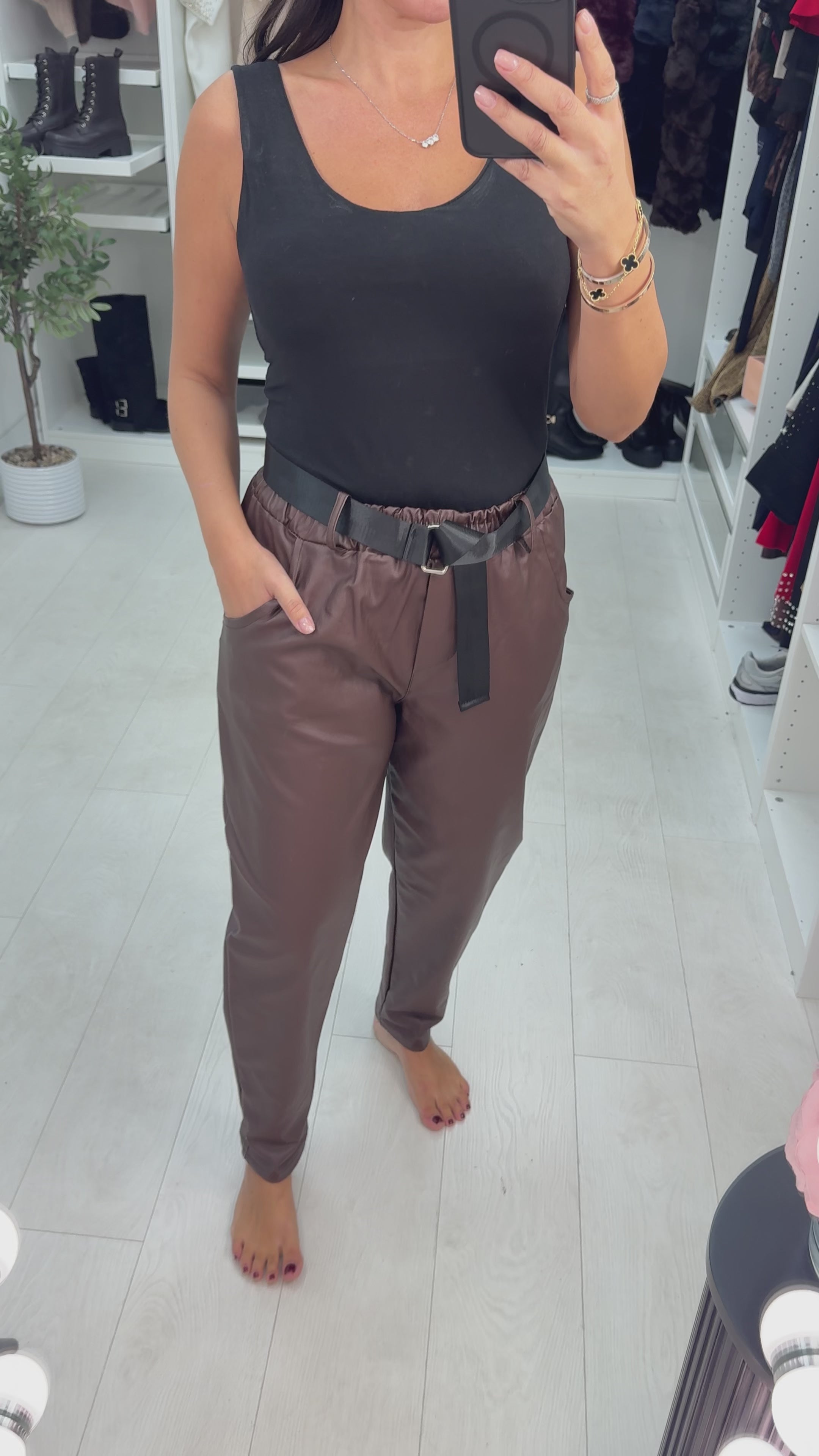 Callen Faux Leather Belted Joggers