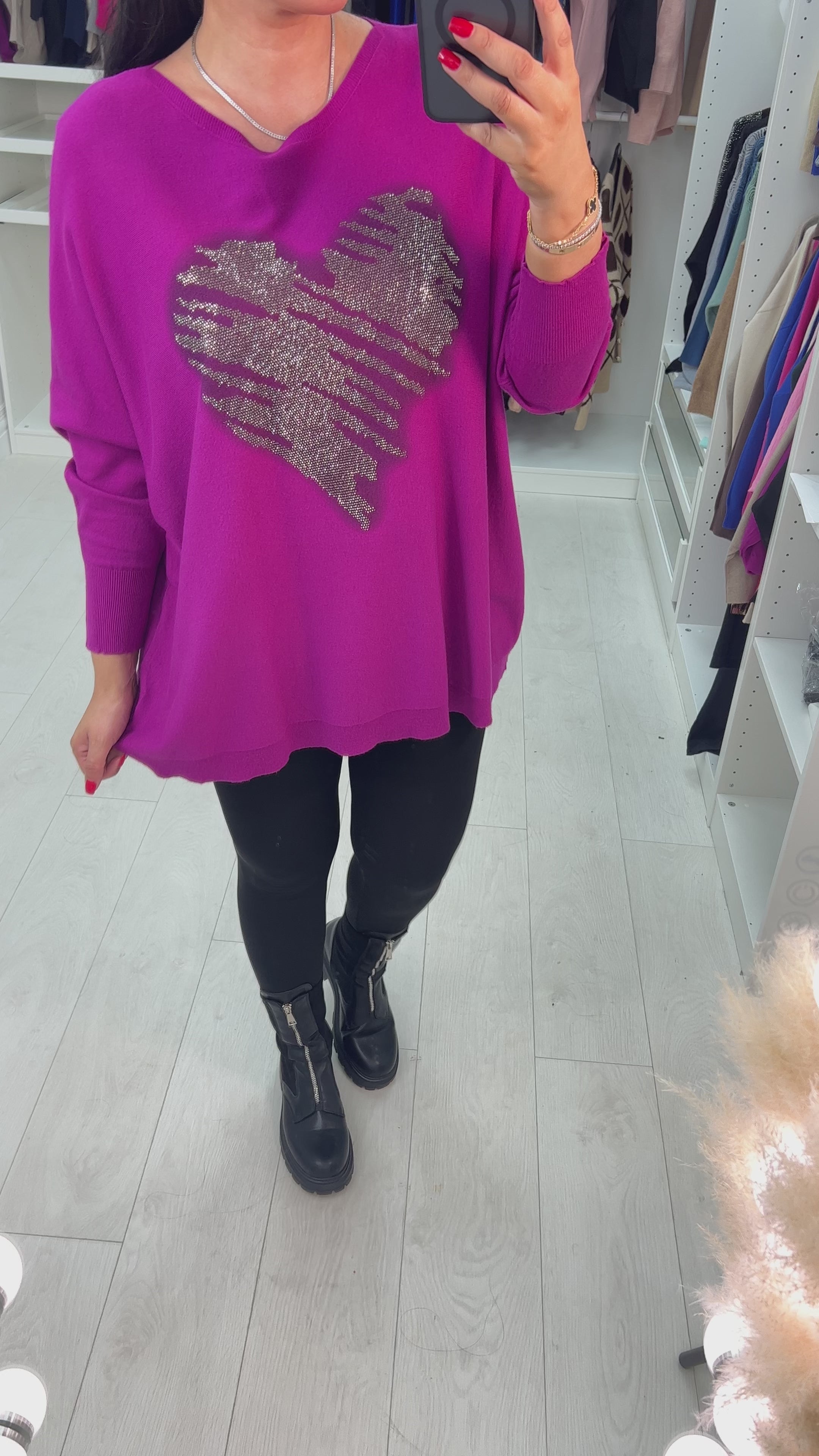 Almeolitta Diamante Studded Heart Drop Sleeve Knit Top