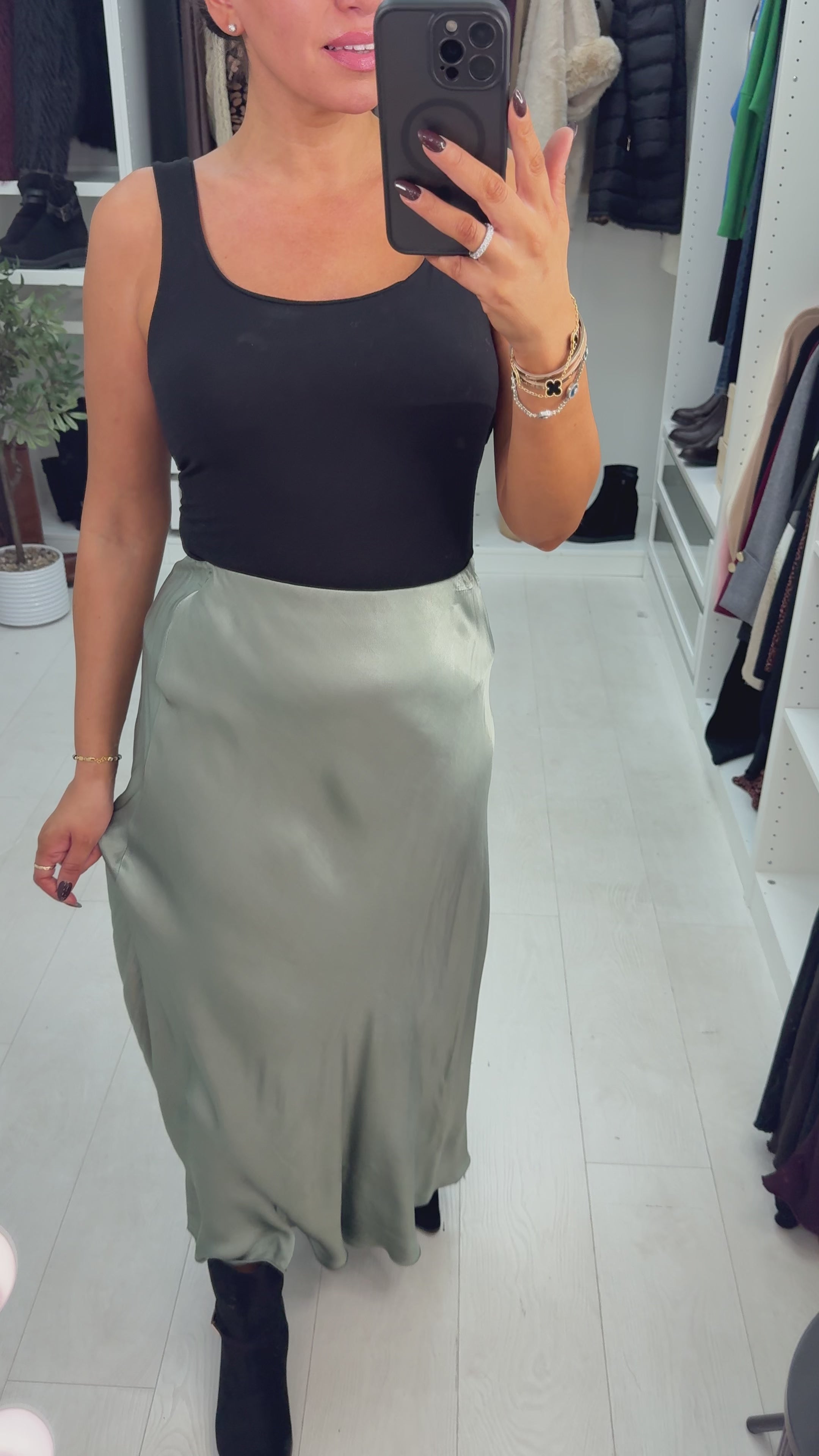 Drea Elasticated Waist Satin Midi Skirt