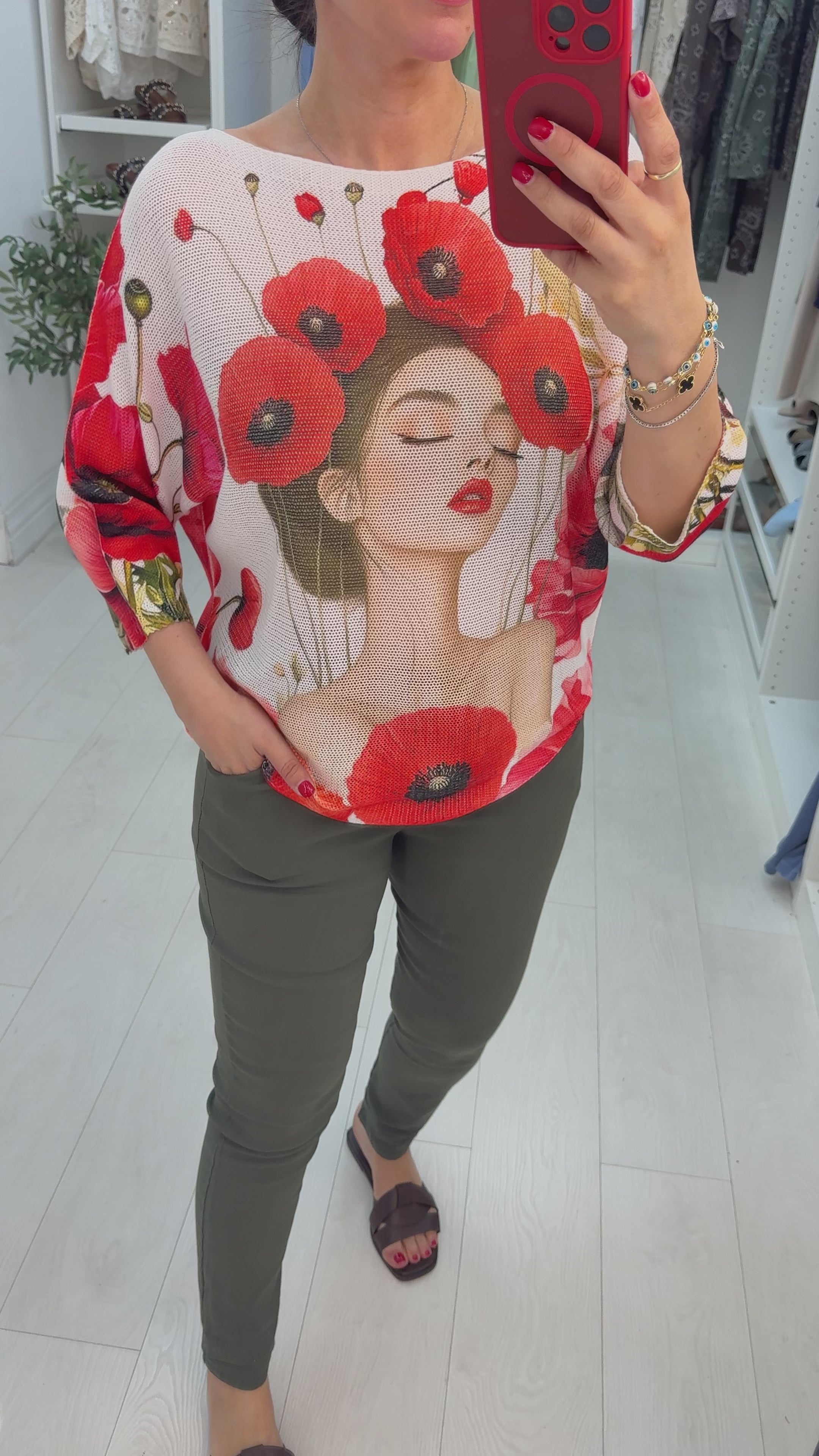 Ballie Poppy Lady Print Batwing Top