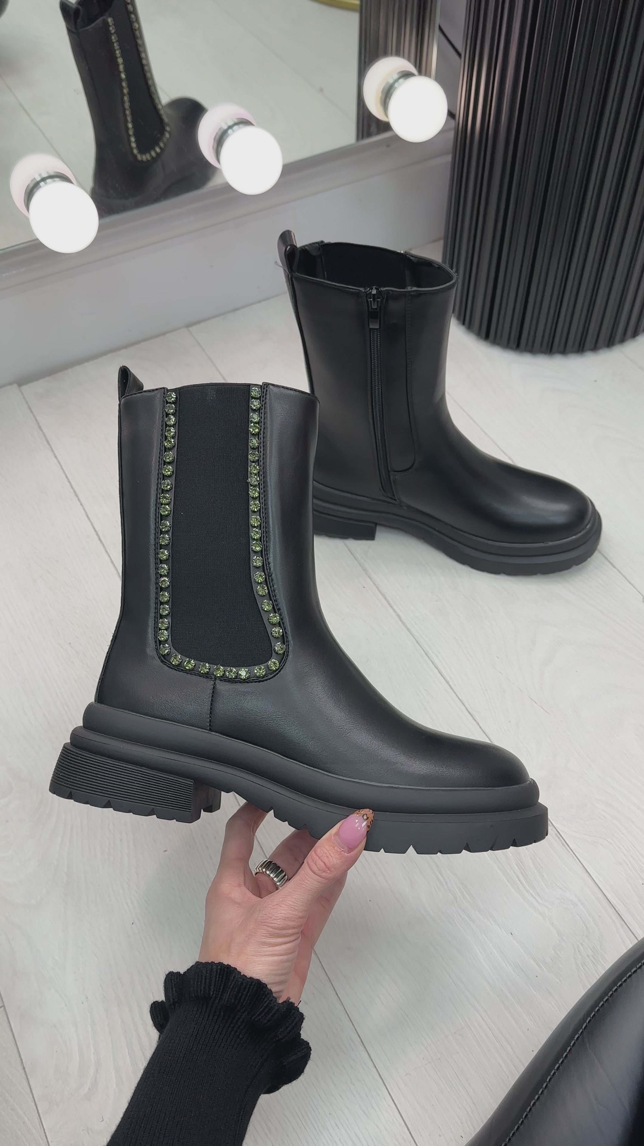 Load video: Oriavella Faux Leather Embellished Ankle Boots