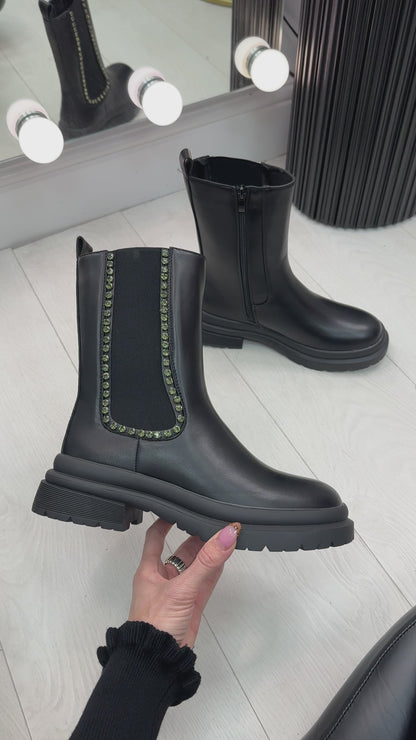 Oriavella Faux Leather Embellished Ankle Boots