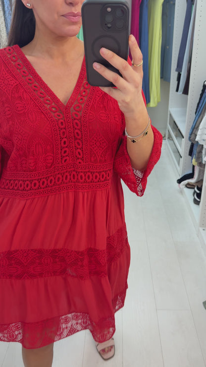 Debi Lace Embroidered Smock Dress