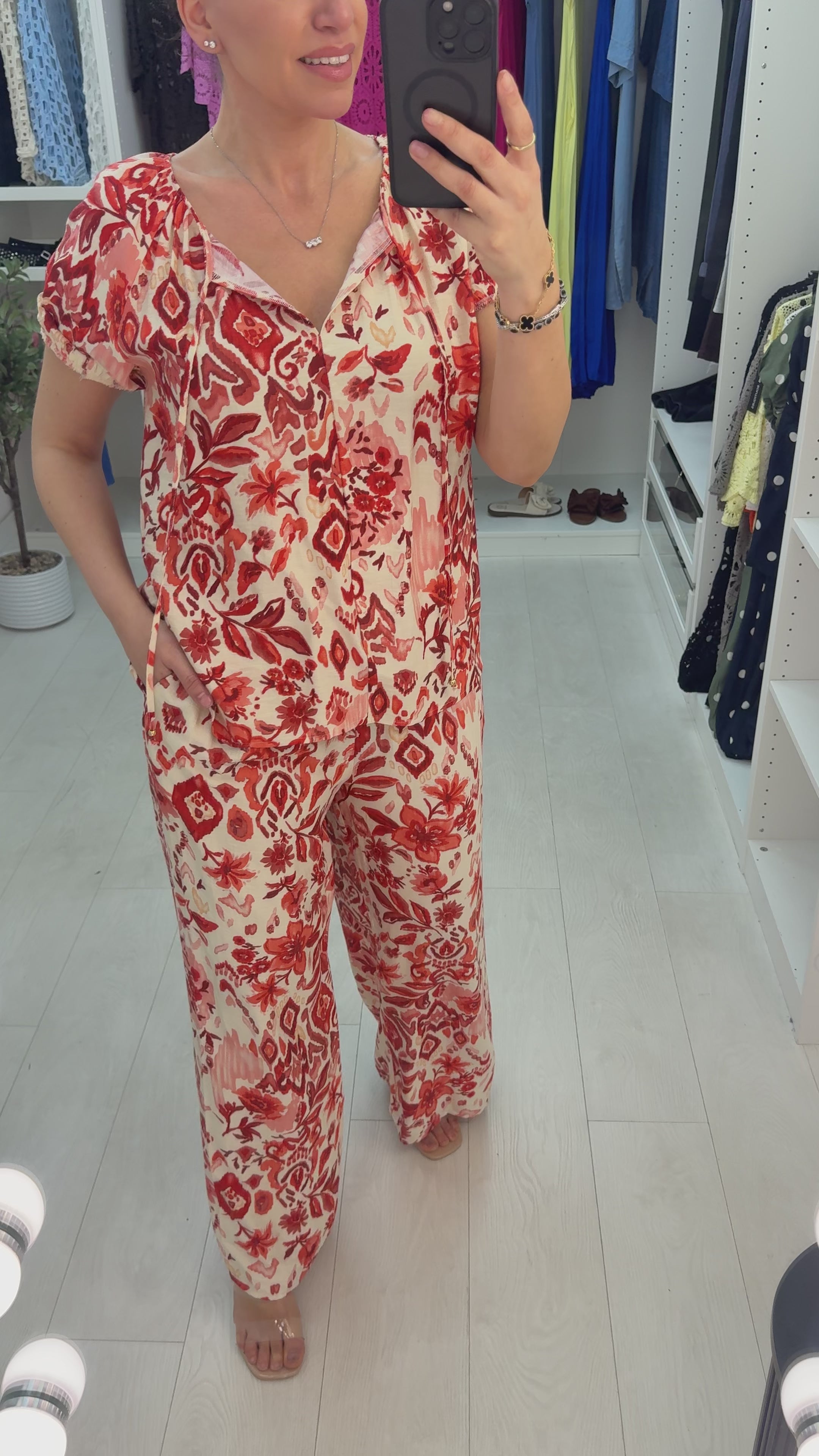 Load video: Liora Watercolour Print Wide Leg Trousers Co-Ord Set