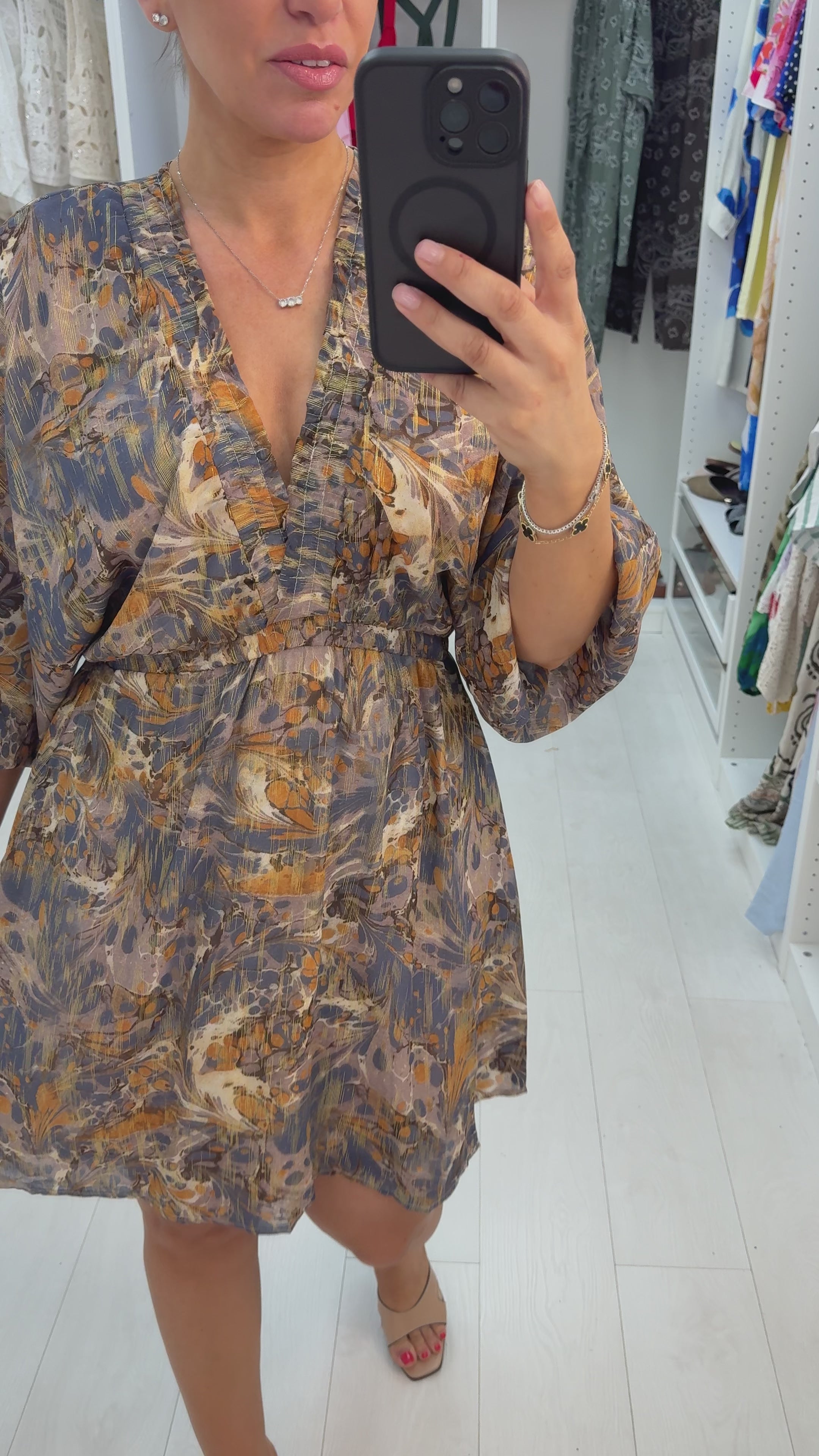 Heloise Abstract Print V Neck Midi Dress