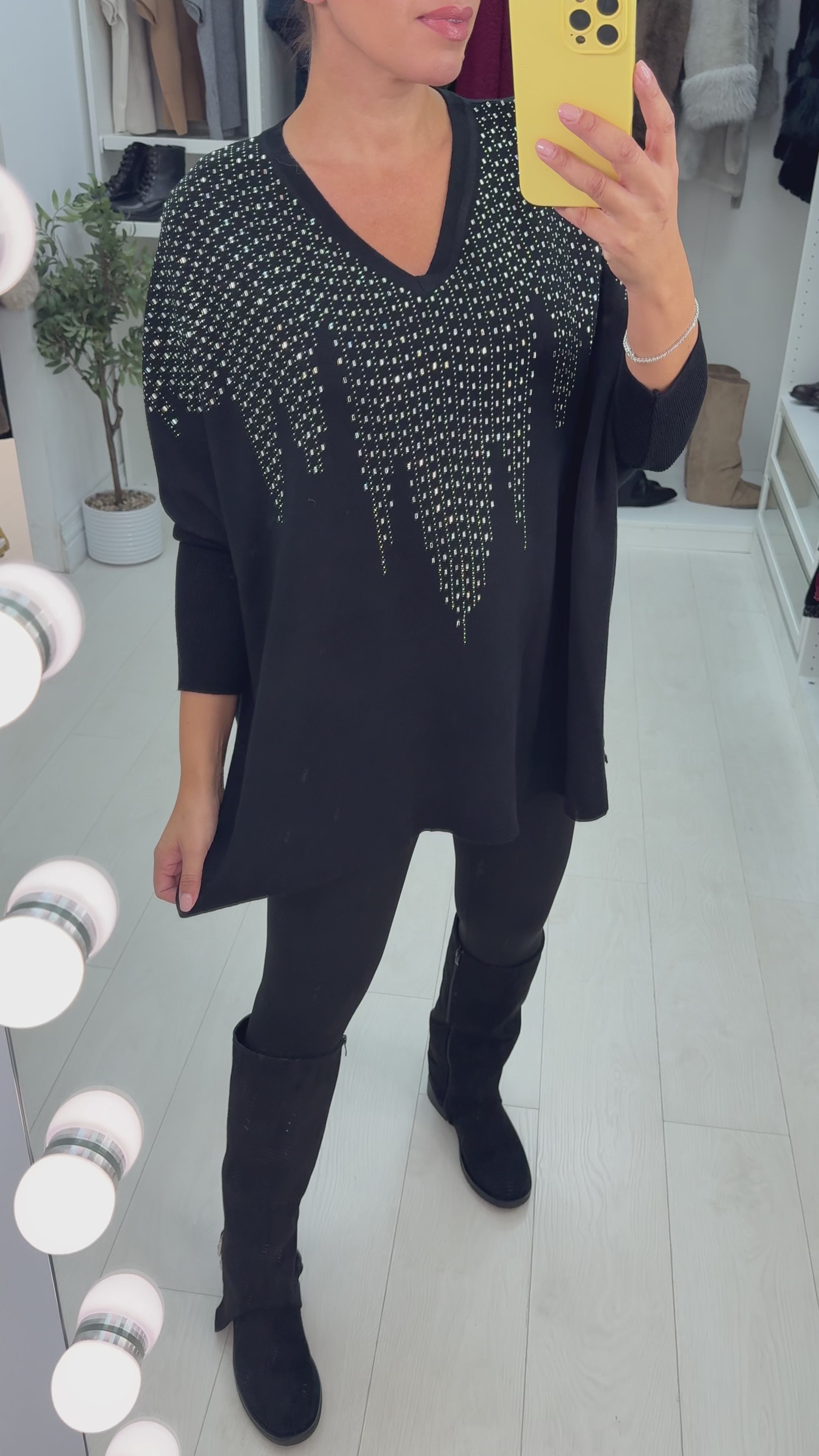 Load video: Berrie Diamante Detail Loose Fit Jumper