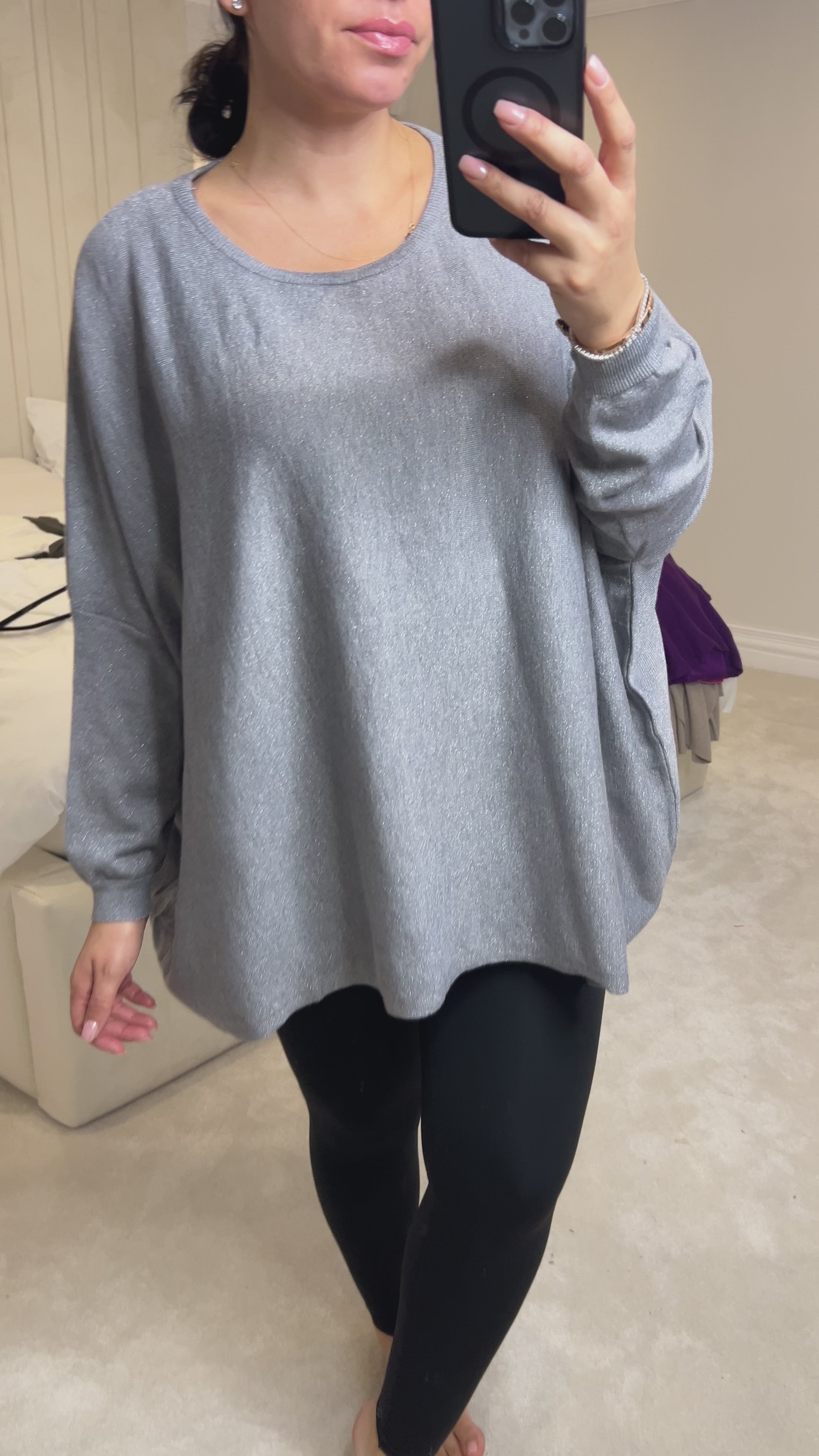 Jayne Batwing Plain Glitter Jumper