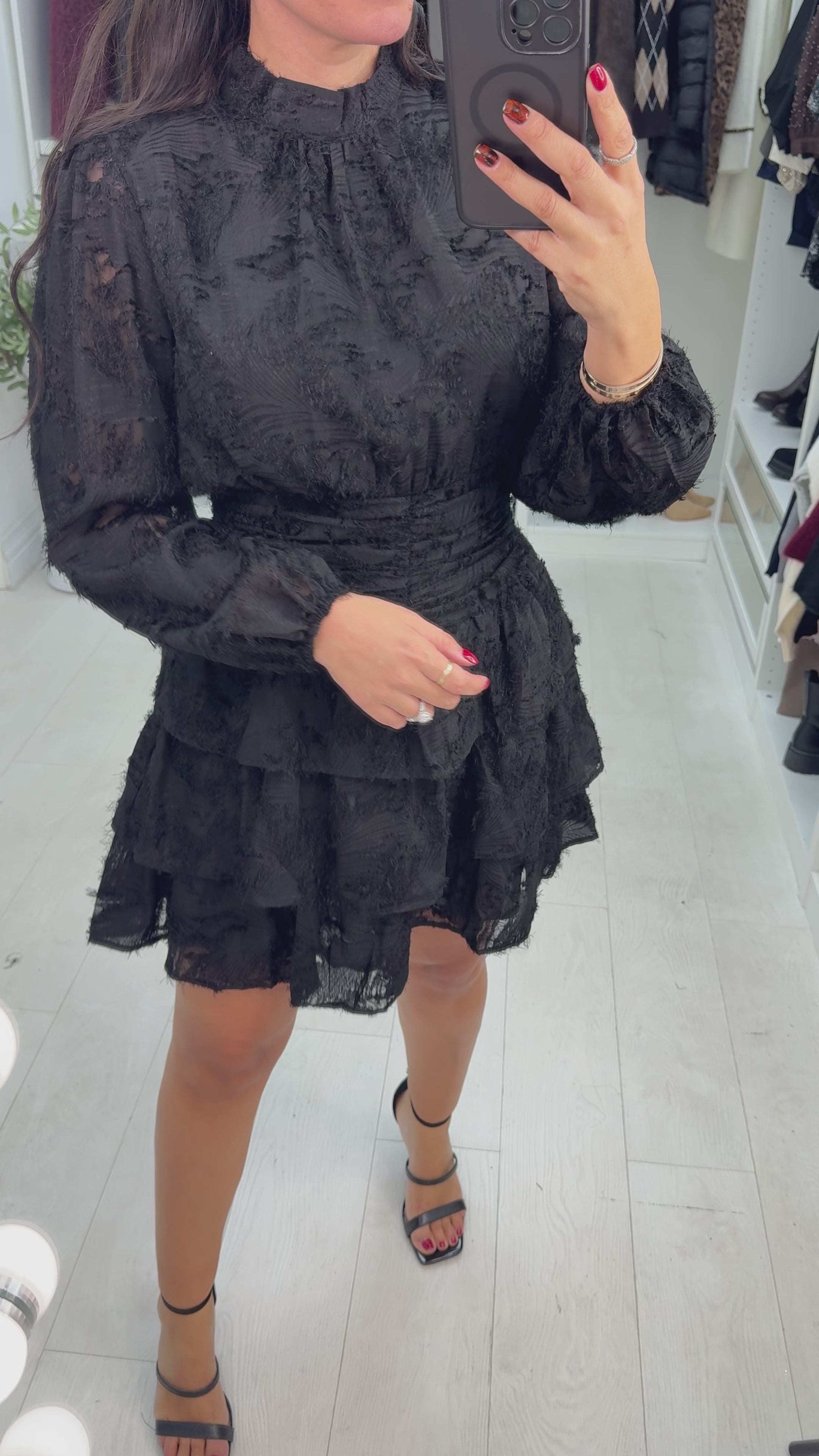 Load video: Kenia Textured Detail Shirred Waist Mini Dress