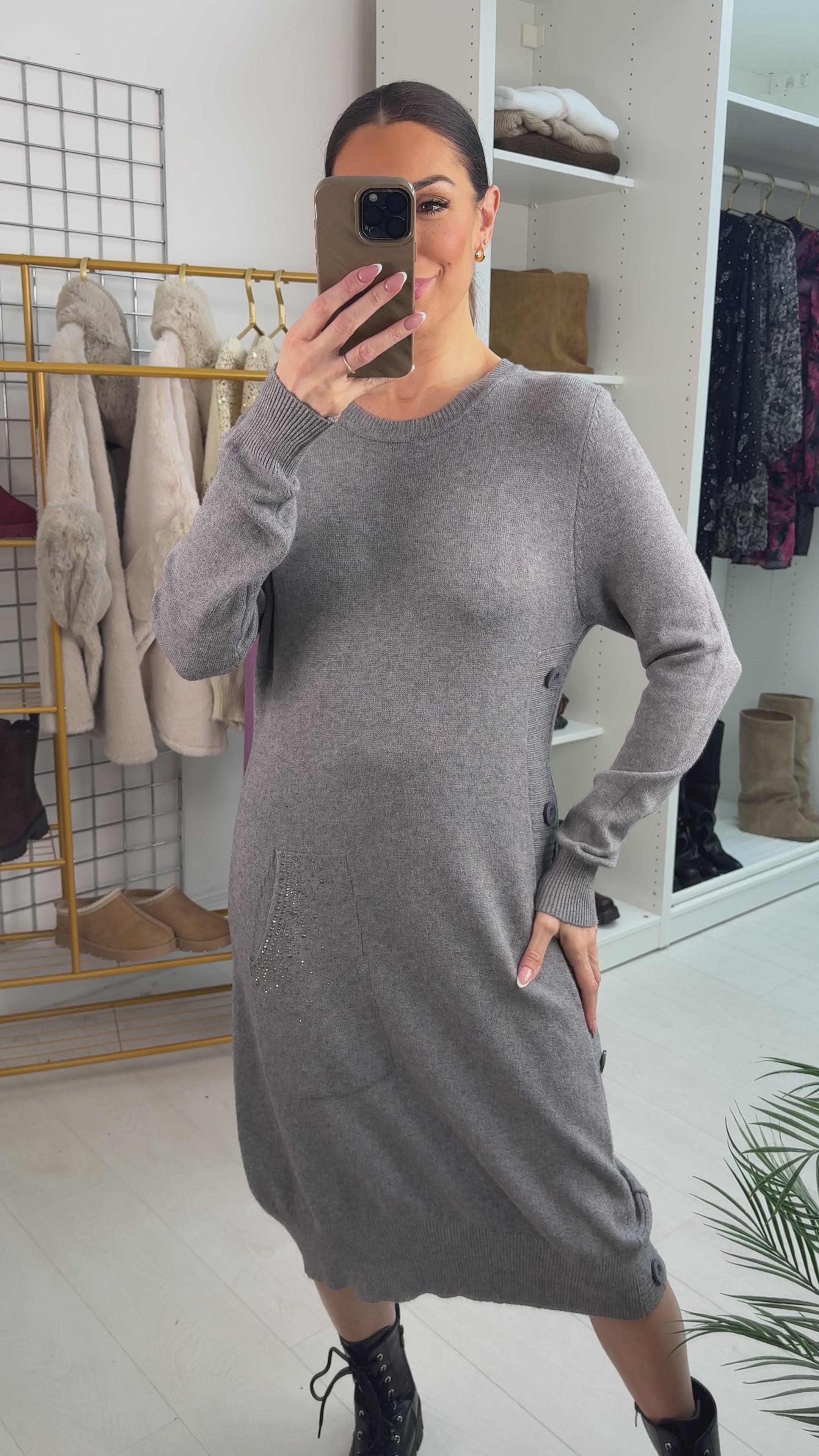 Load video: Laura Pocket Front Jumper Dress