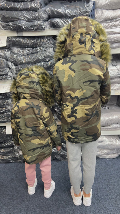 Sofia Kids Khaki Faux Fur Camouflage Coat