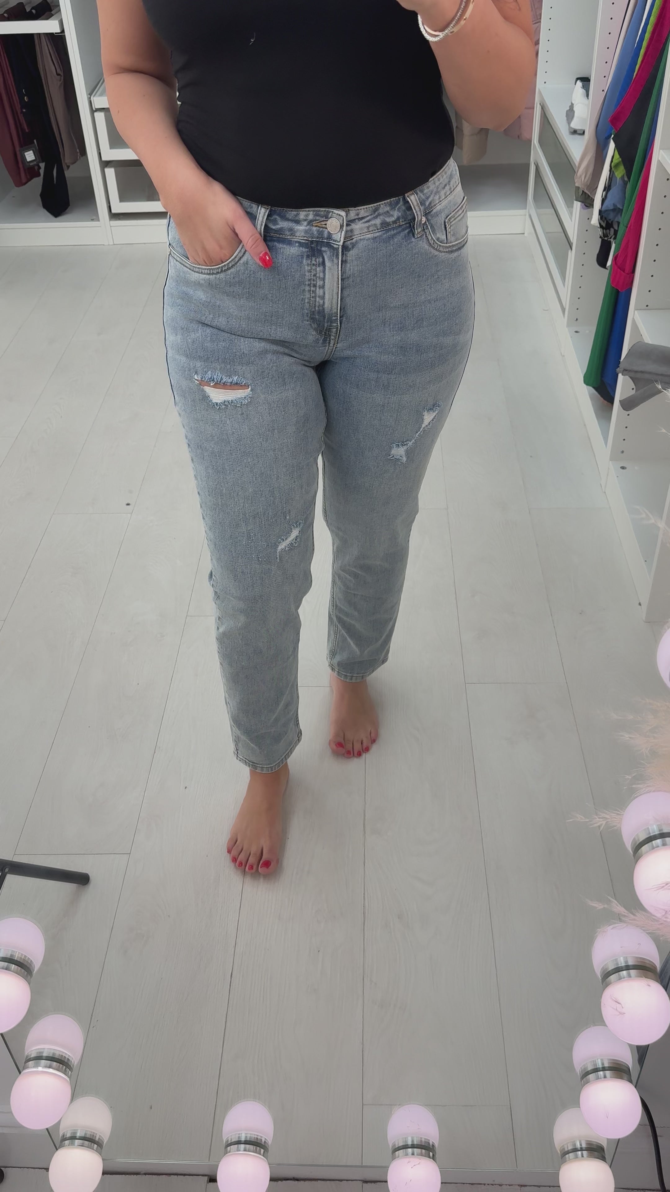 Load video: Loyal Distressed Mid Waist Jeans