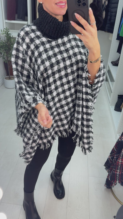 Claudina Dogtooth Roll Neck Poncho