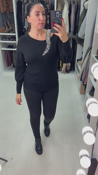 Nisha Diamante Pearl Link Knit Jumper