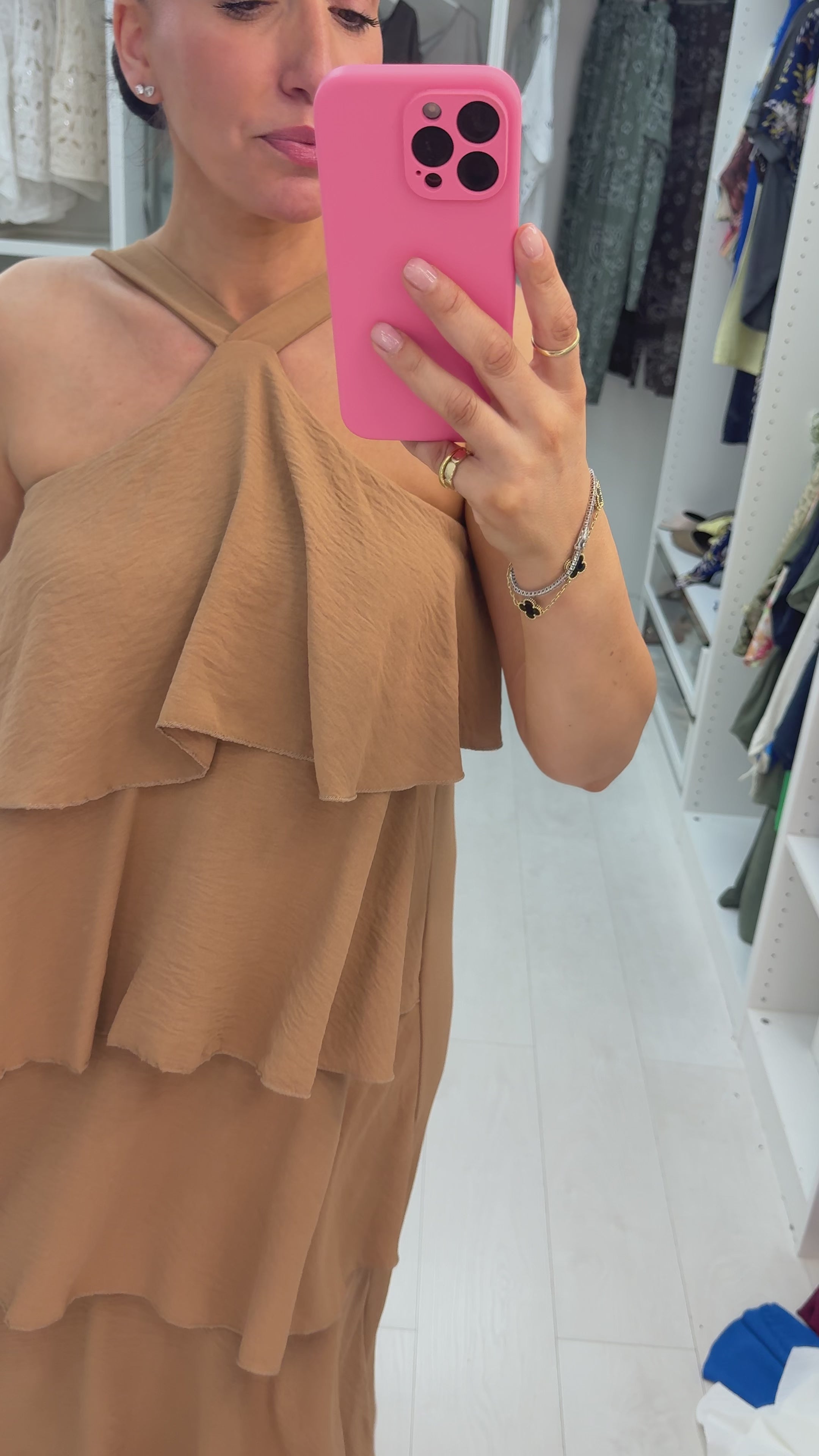 Wendelyn Plain Ruffled Halter Neck Maxi Dress