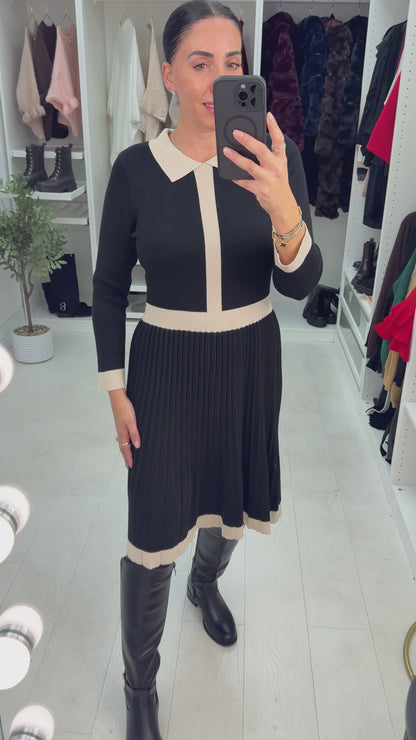 Oria Colour Block Pleated Jumper Dress