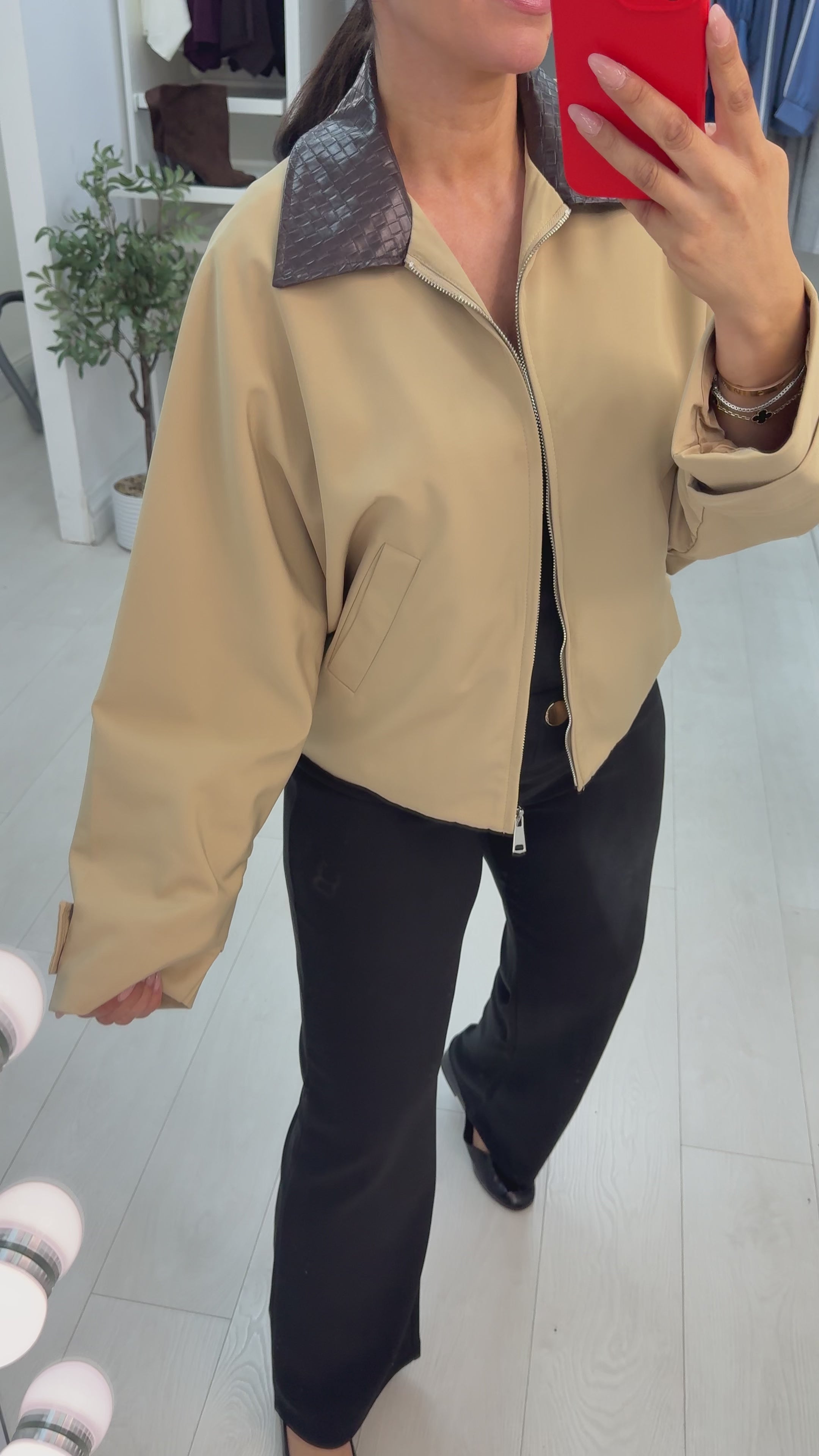 Nayla Faux Leather Collar Zip Front Jacket