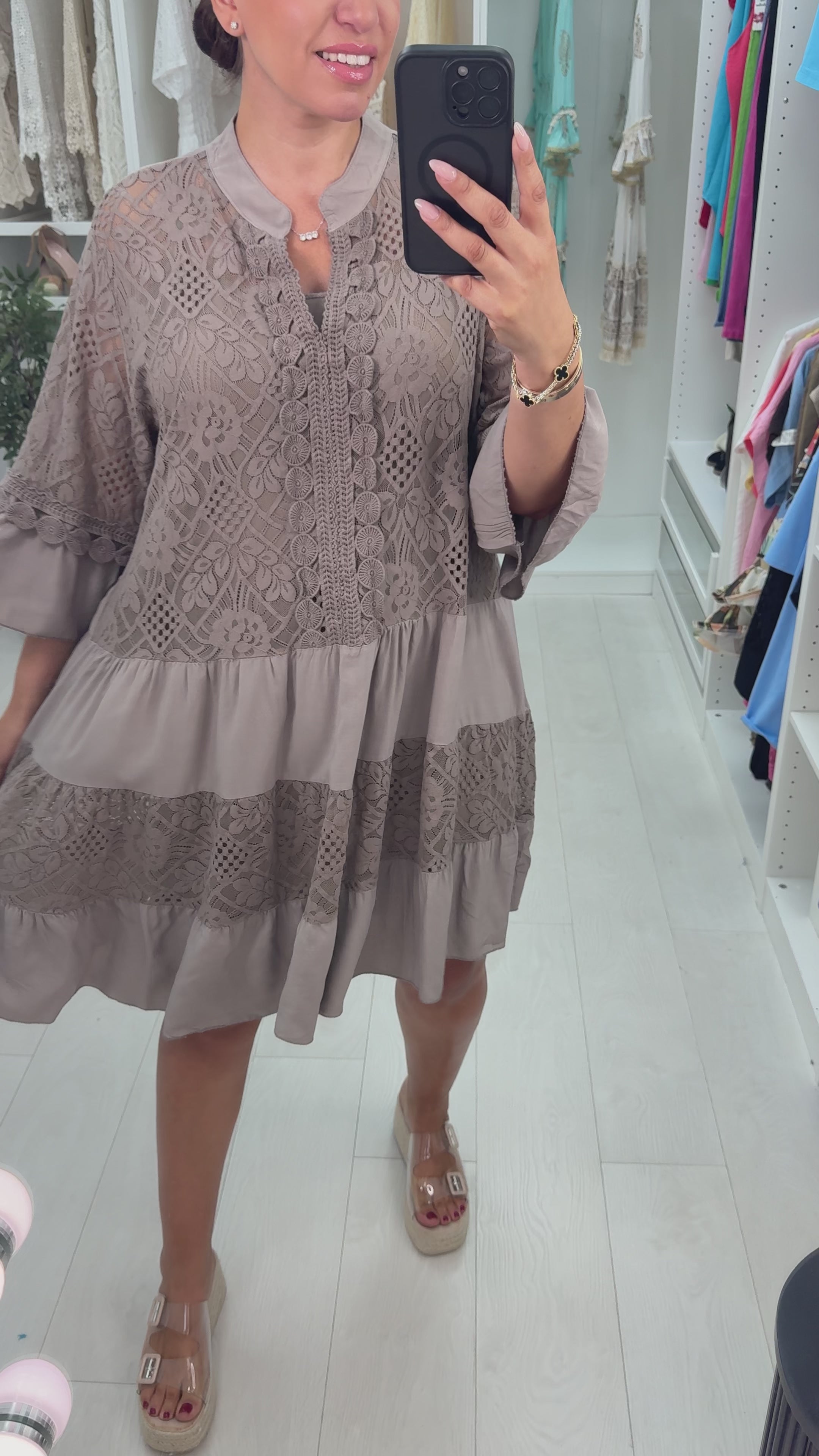 Rebecca Lace Embroidered Detail Smock Dress