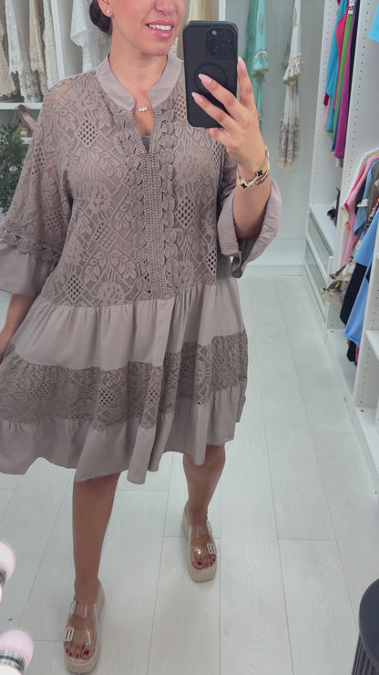 Rebecca Lace Embroidered Detail Smock Dress