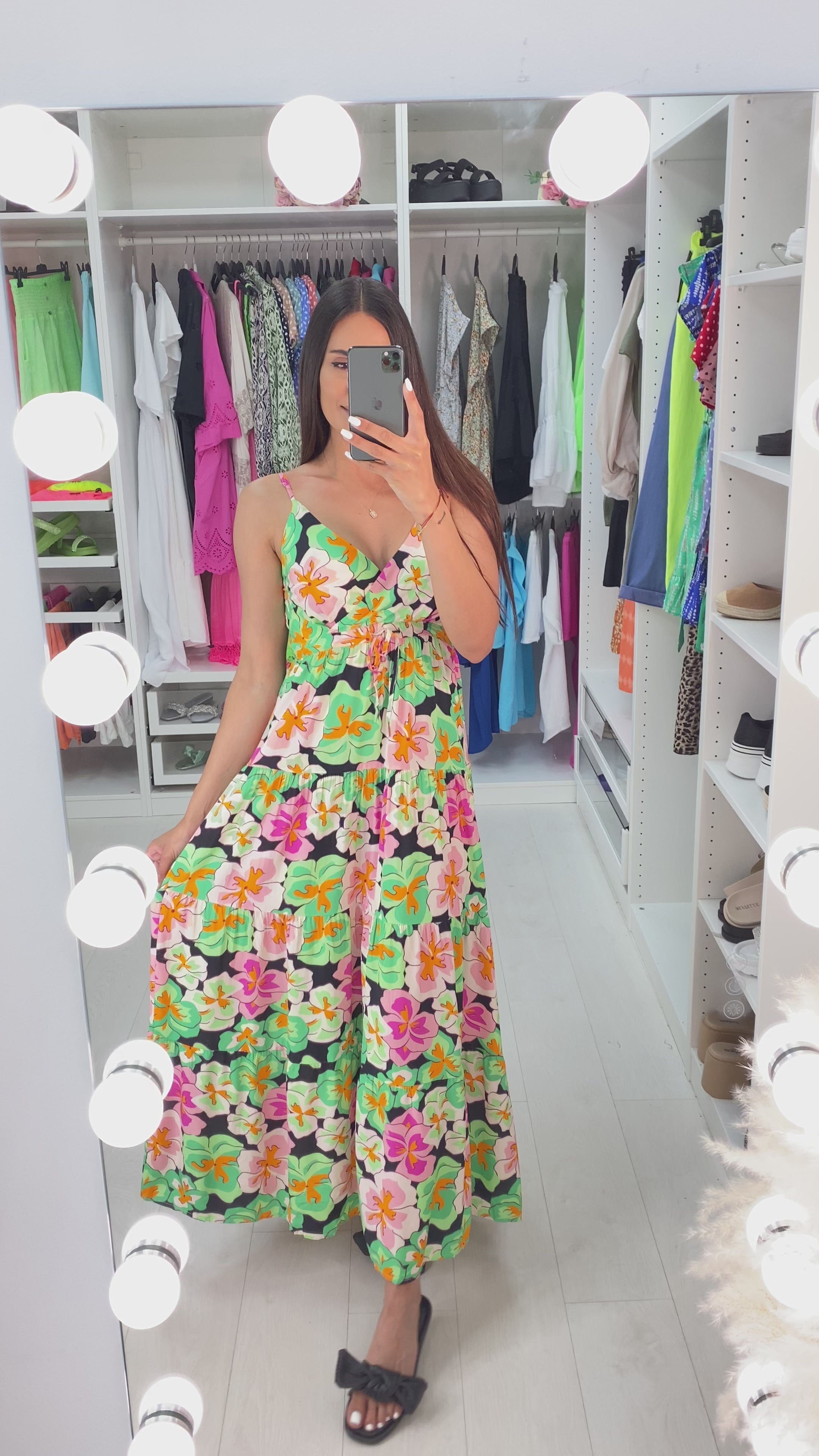 Load video: Puli Floral Print Tie Waist Maxi Dress