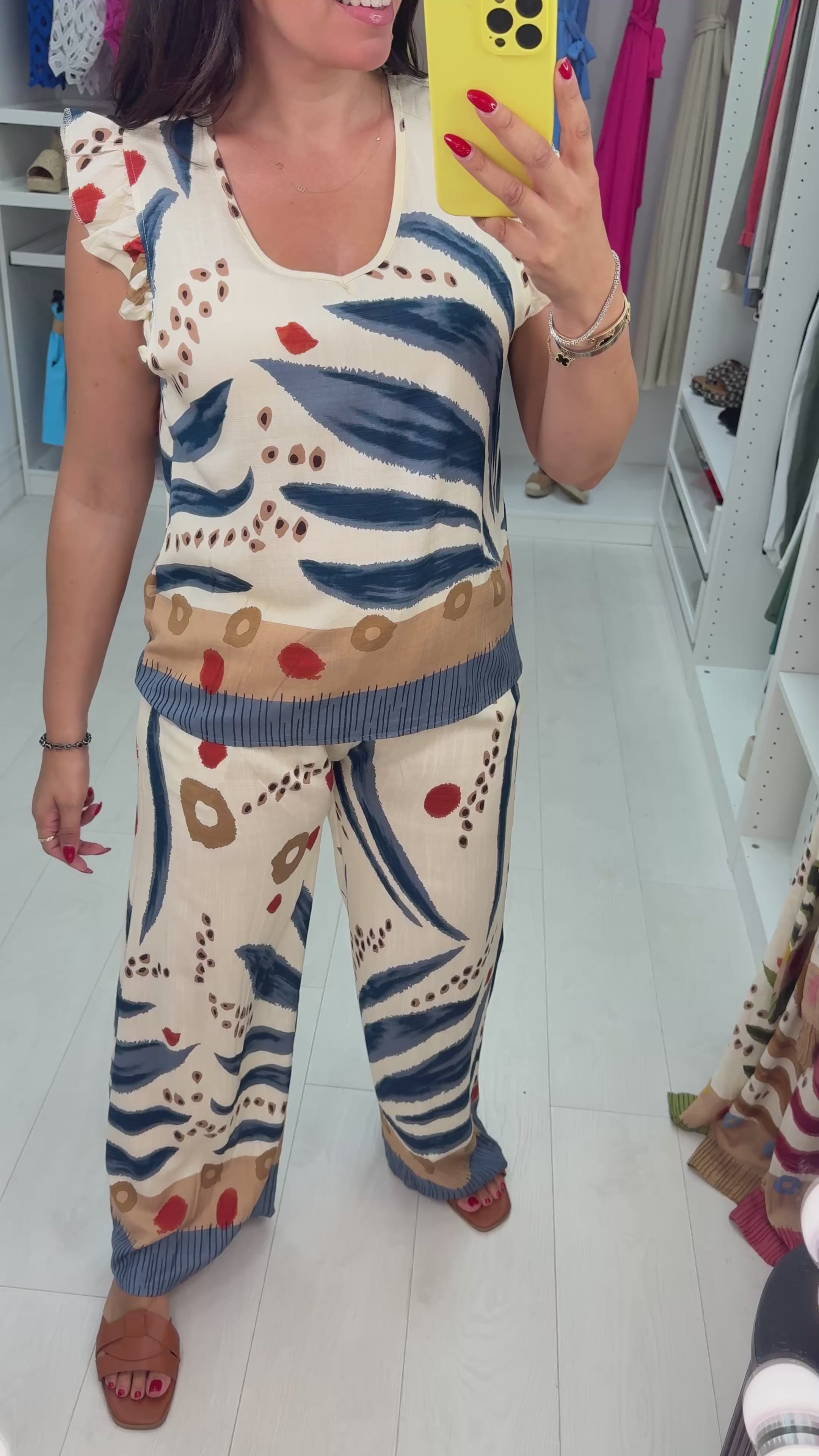 Load video: Jovana Abstract Print Frill Detail Co-Ord Set