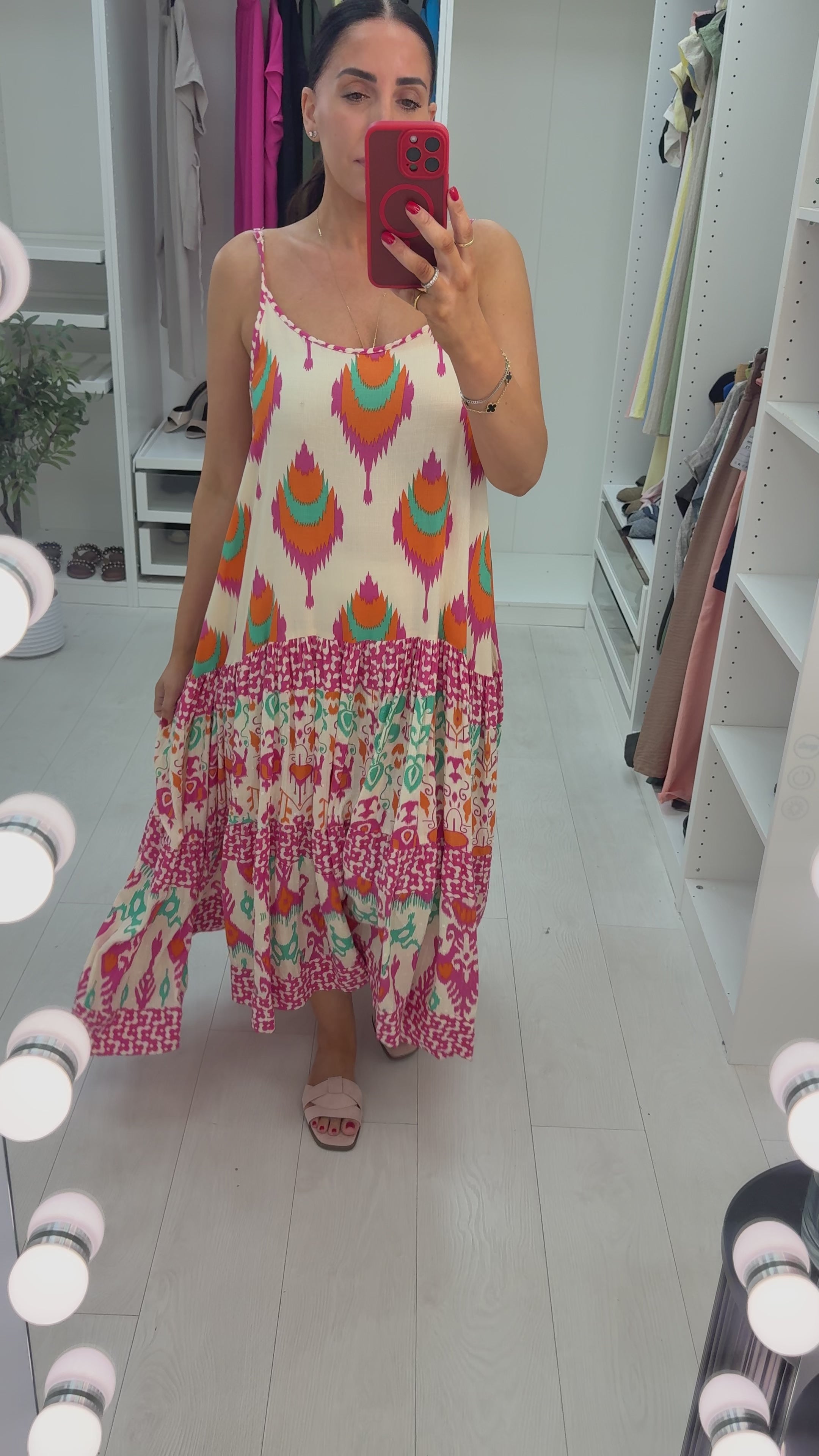 Load video: Oakley Boho Print Oversized Tiered Cami Dress