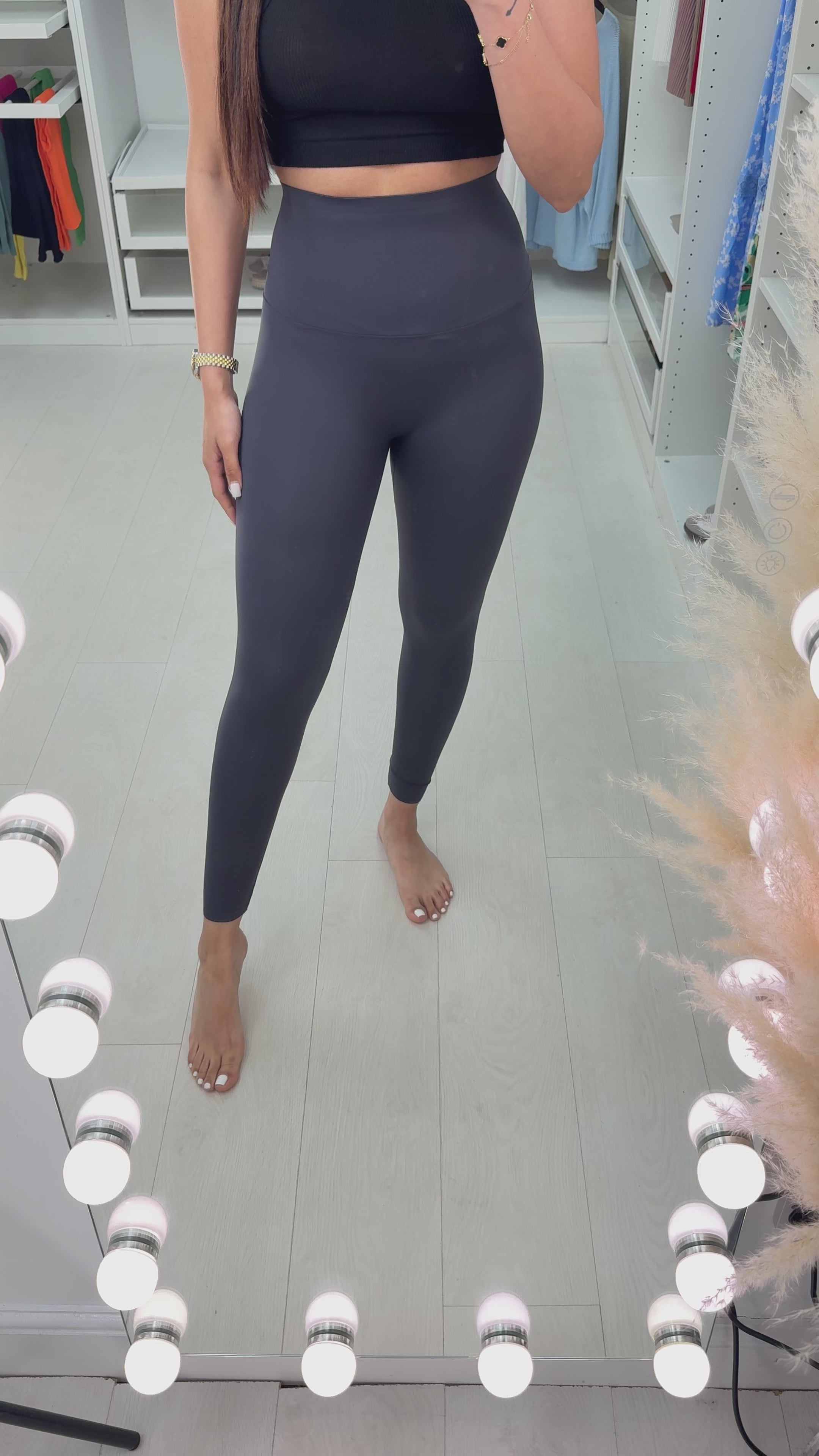 Load video: Odella Dark Grey Plain Soft Stretch Leggings