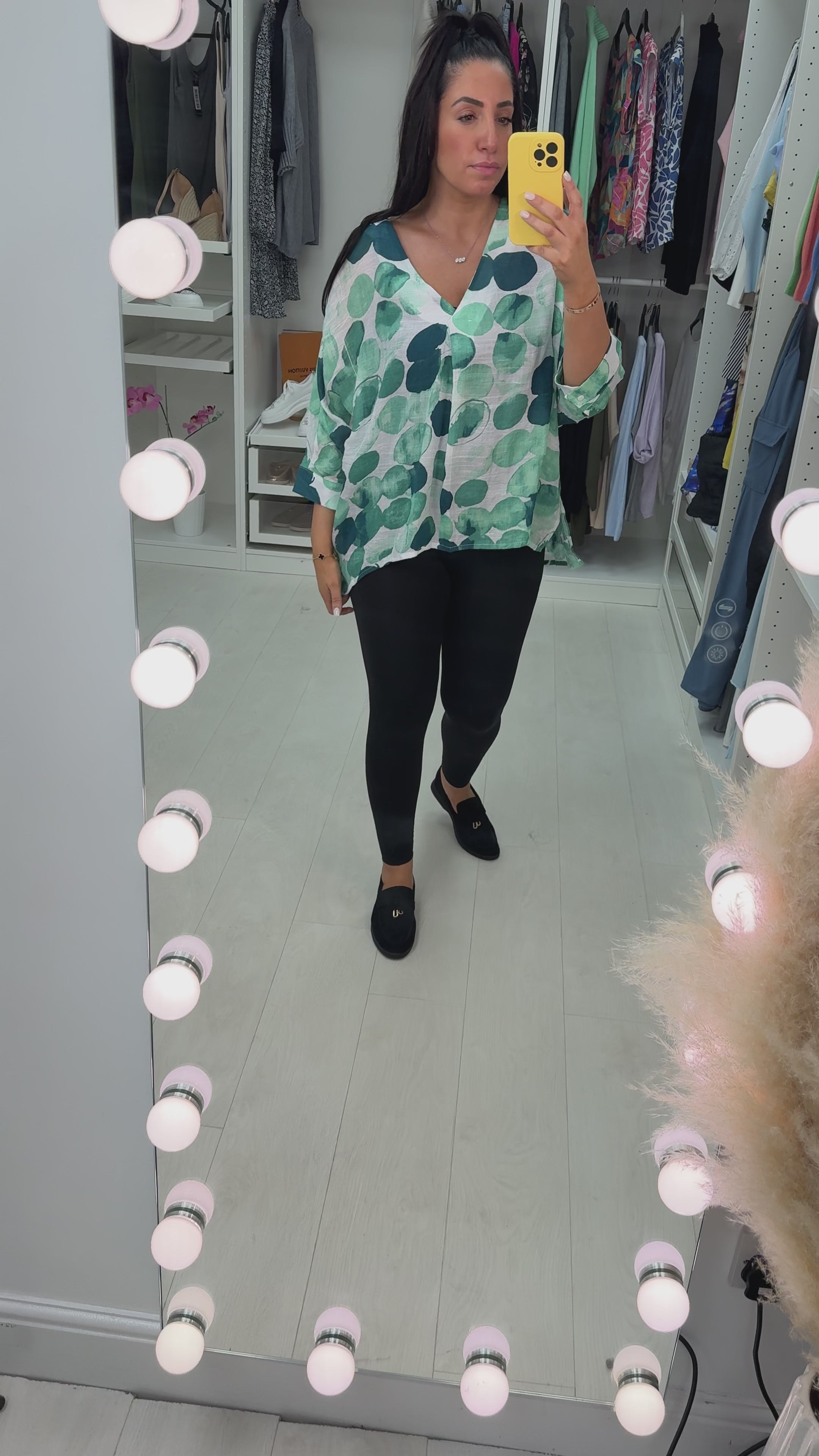 Load video: Trill Multi Emerald Spot Print Batwing Top