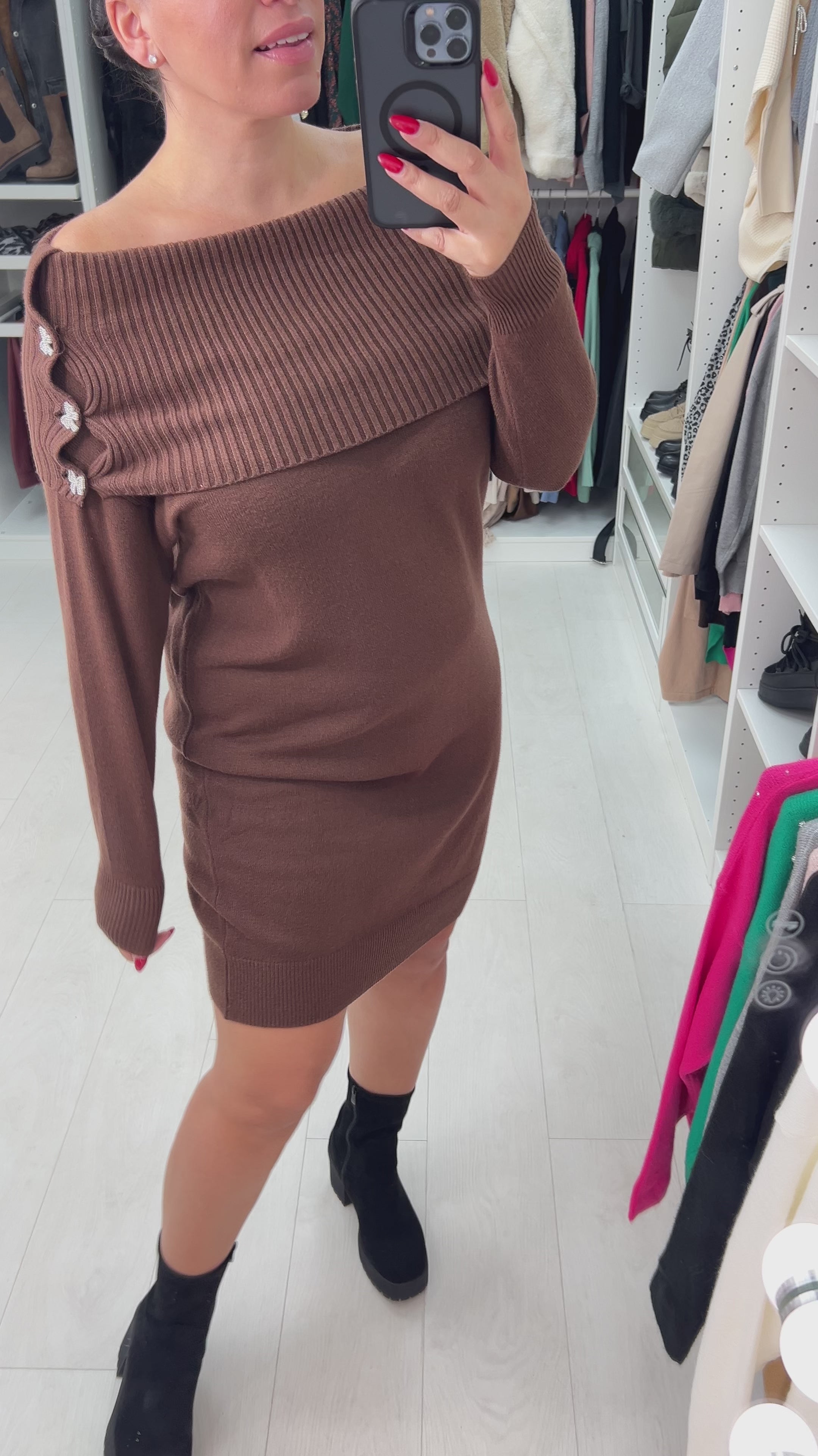 Load video: Anissa Bow Pearl Diamante Detail Knit Dress