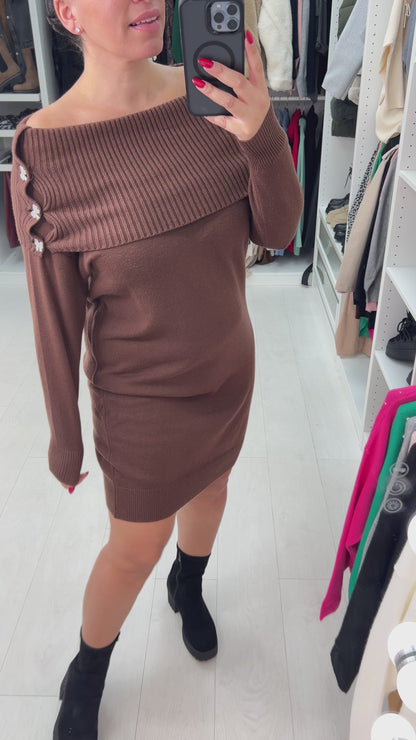 Anissa Bow Pearl Diamante Detail Knit Dress