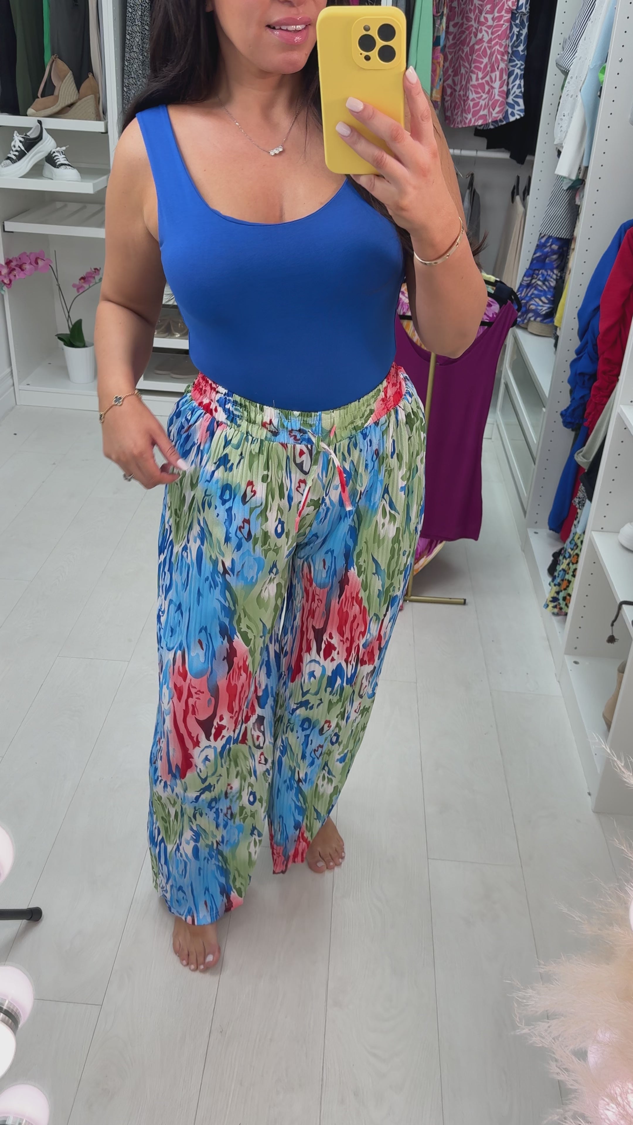 Elkie Multi Coloured Wide Leg Pleated Trousers