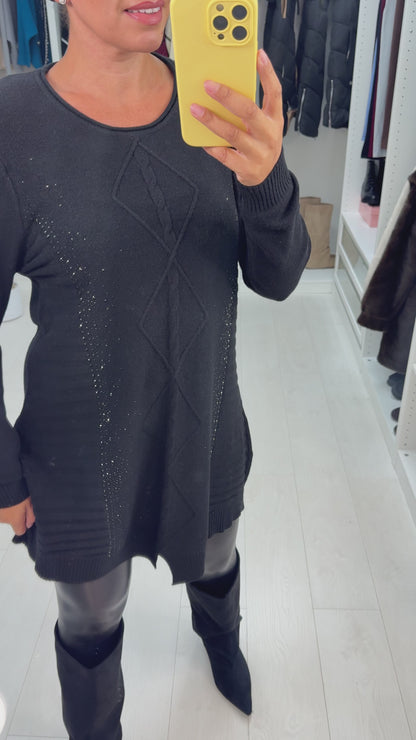 Fabia Plain Embellished Detail Longline Jumper