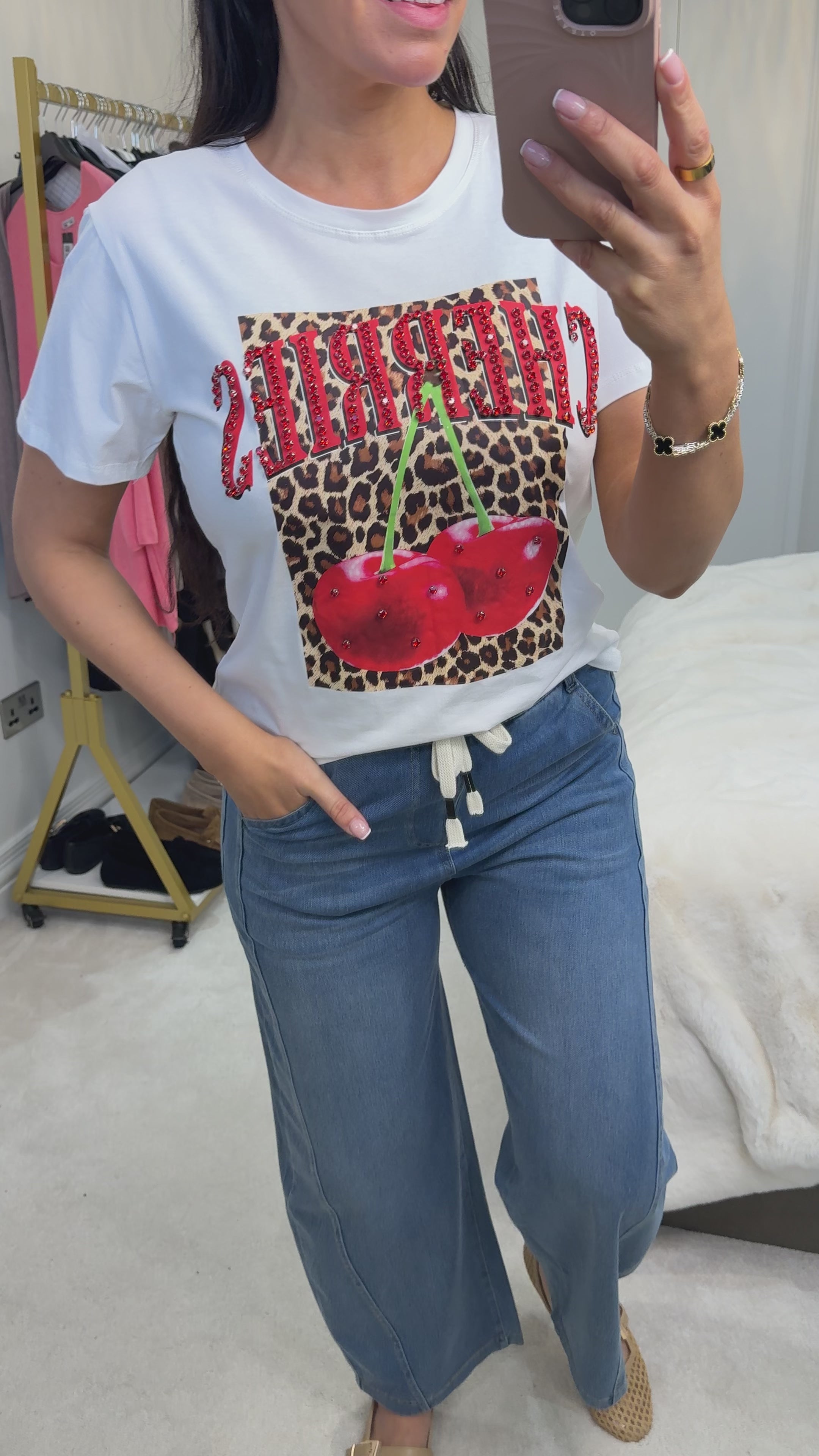 Load video: Emily Embellished Cherries Short Sleeve T-Shirt