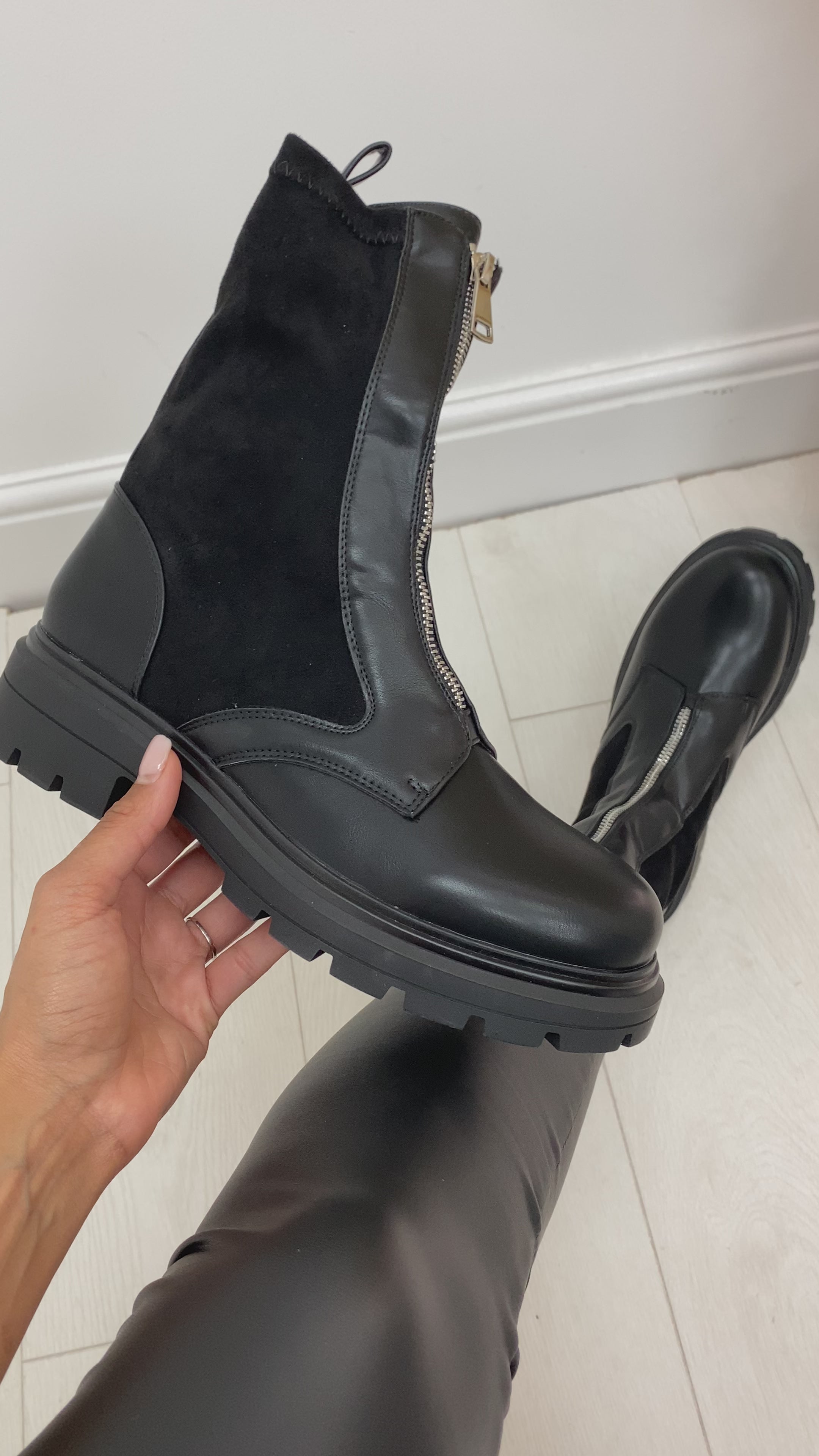 Panteli Zip Front Faux Suede Detail Sock Boot