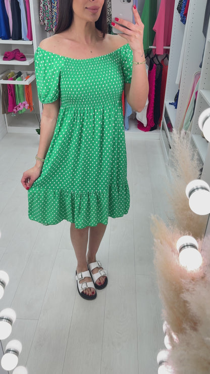 Tarni Polka Dot Print Bardot Dress