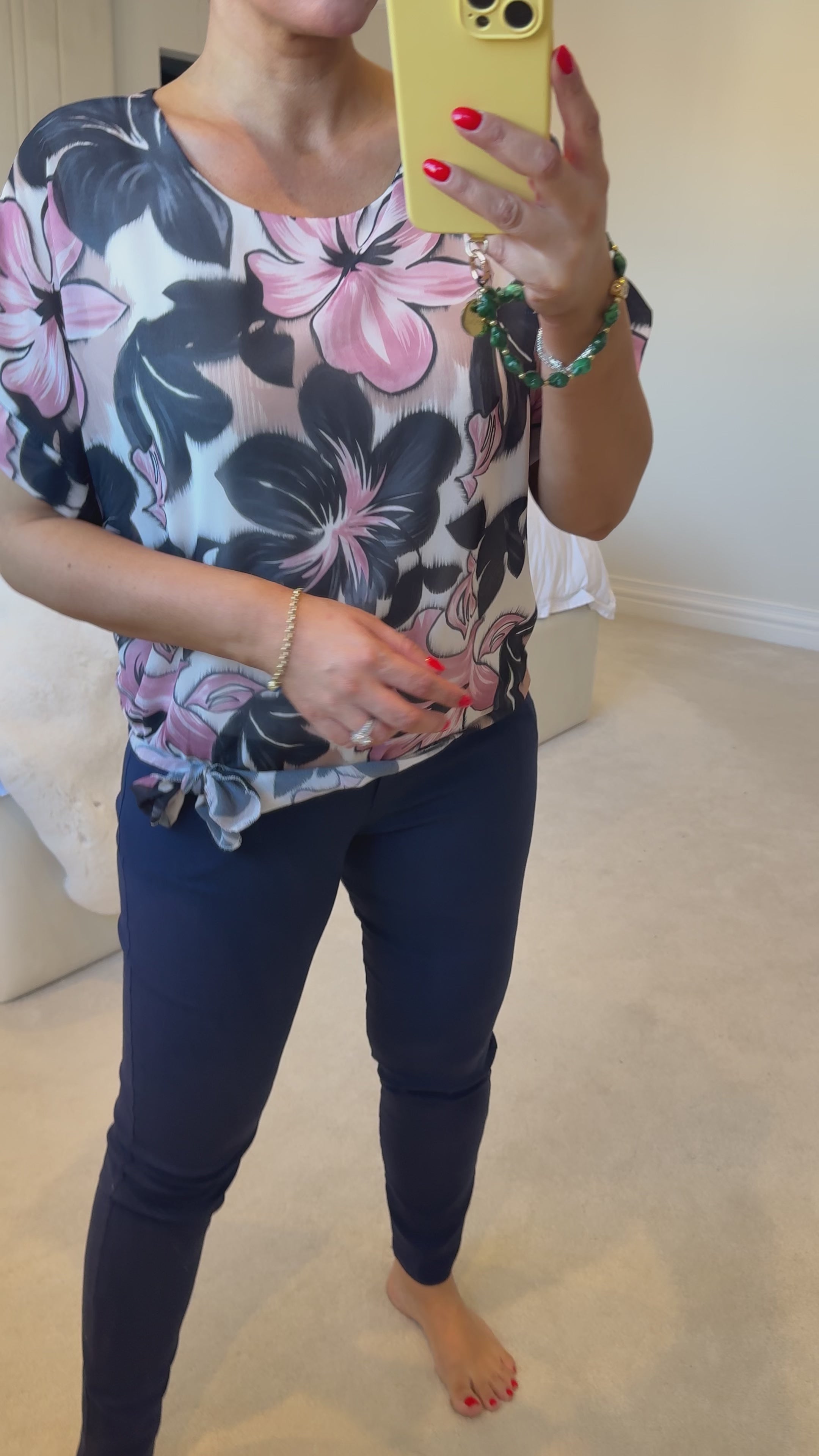 Load video: Ceira Floral Print Tie Front Top