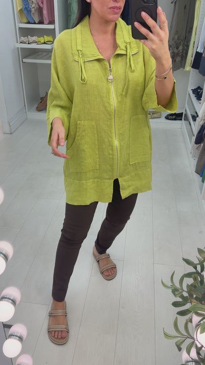 Zora Plain Zip Front Lightweight Linen Jacket