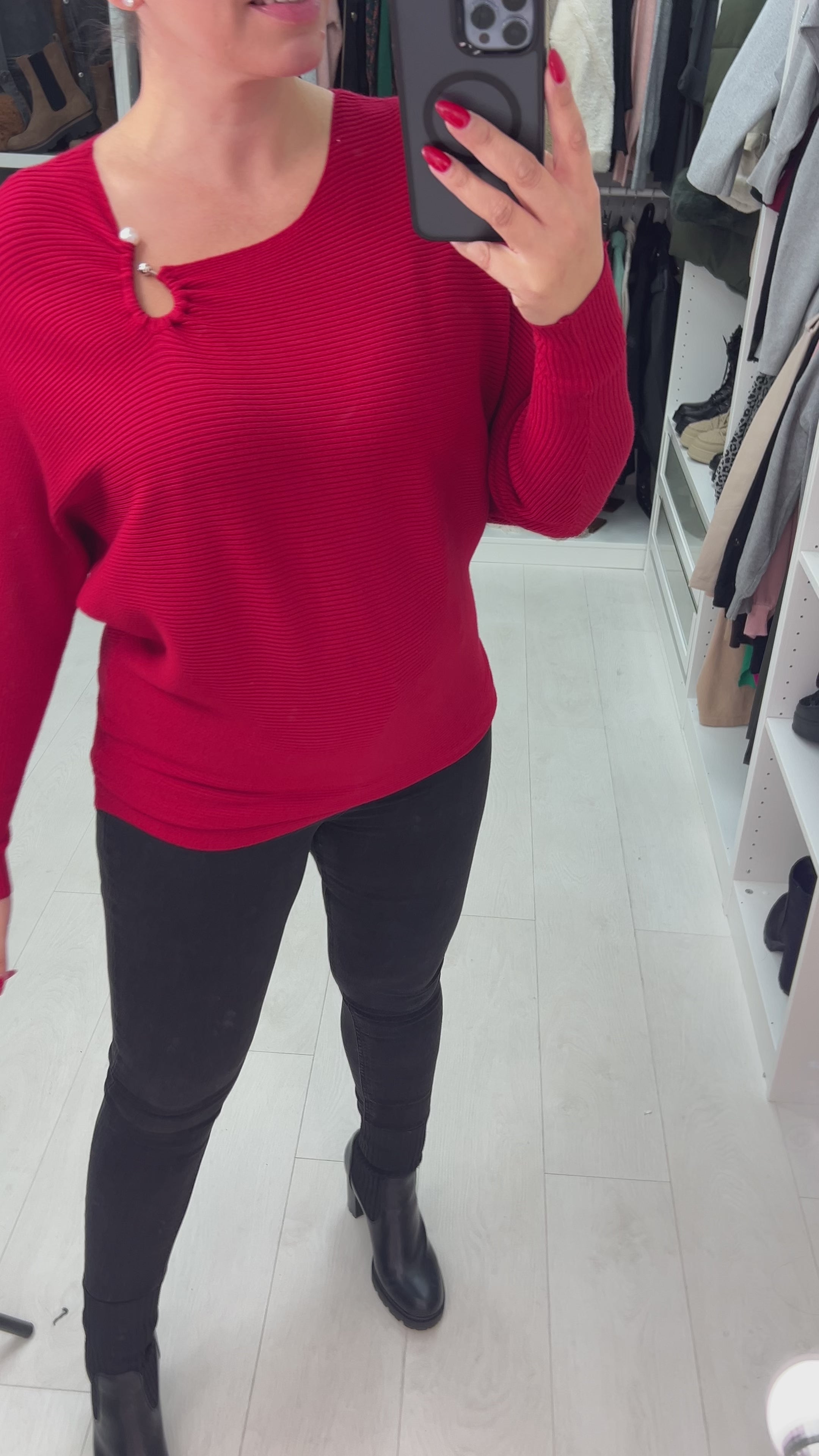 Load video: Monica Metal Pearl Detail Ribbed Jumper