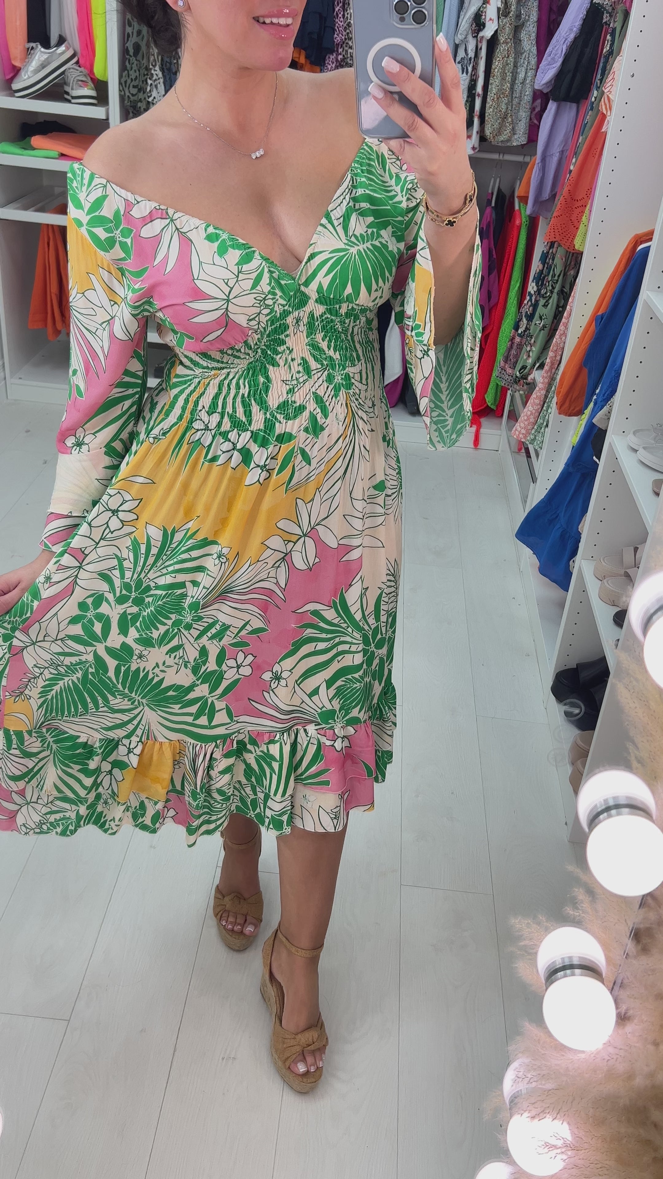 Cornetto Vibrant Floral Print Ruffle Hem Dress