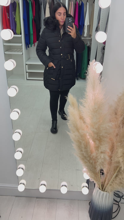 Adalee Black Faux Fur Hood Coat