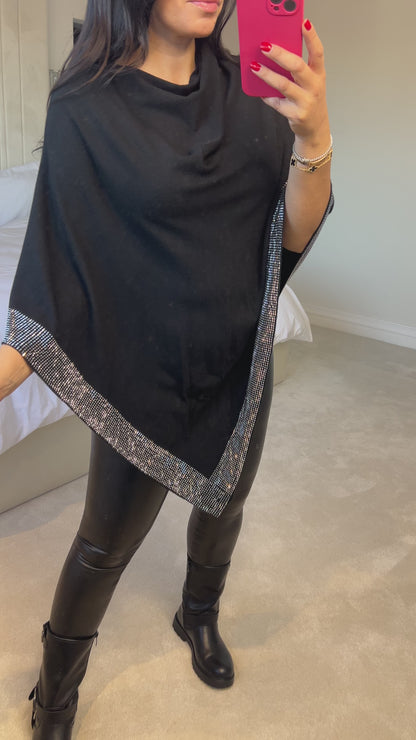 Nevaeh Diamante Trim Poncho Style Jumper