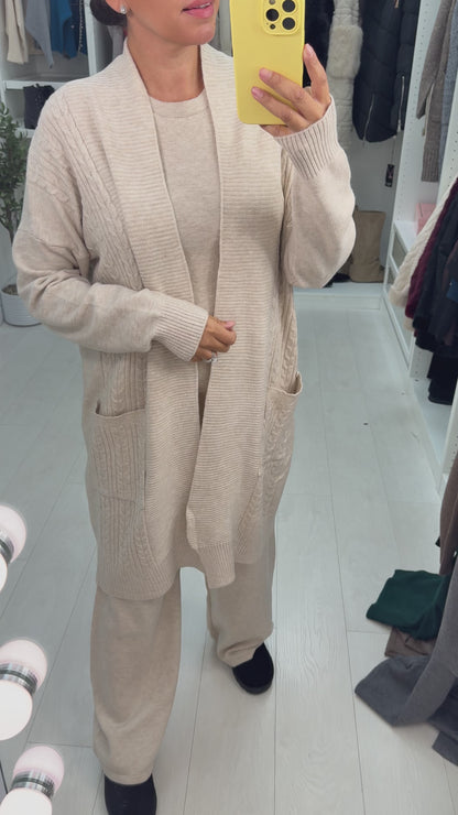 Candece Plain Cable Knit 3 Piece Loungewear Set