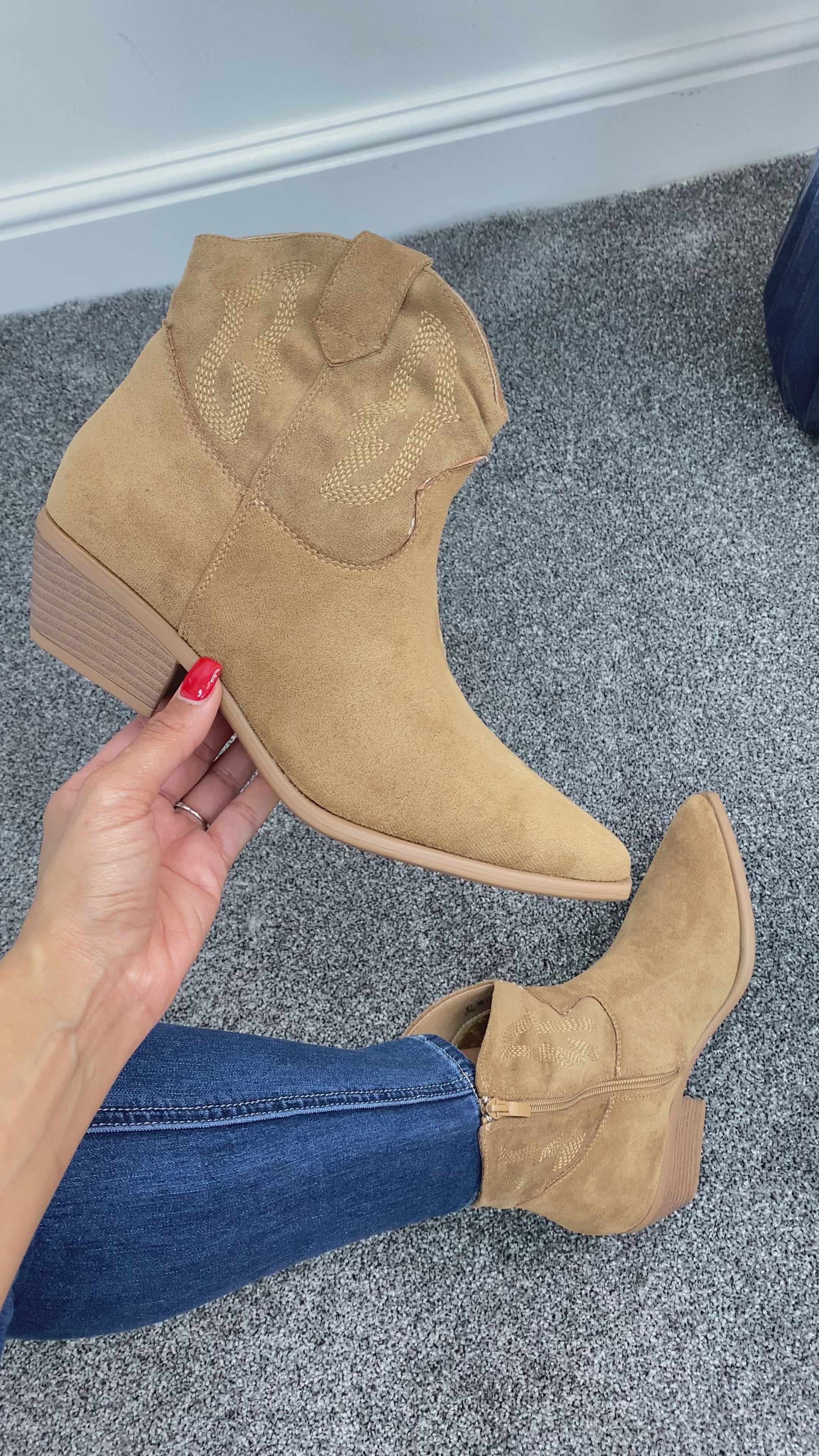 Load video: Avenue Faux Suede Western Ankle Boot