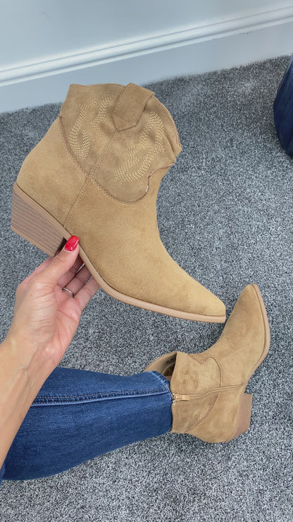 Avenue Faux Suede Western Ankle Boot