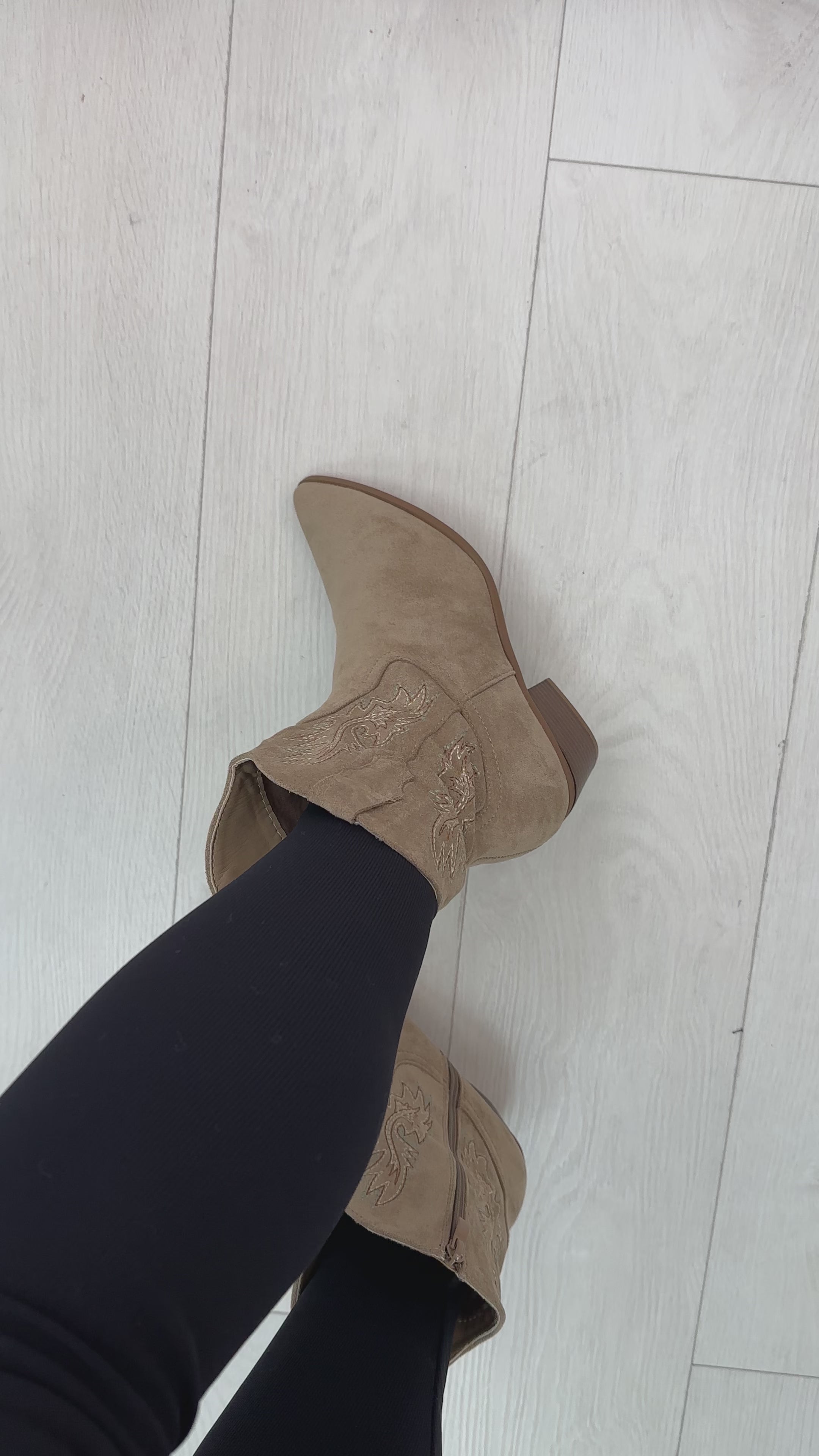 Load video: Gerardo Faux Suede Western Ankle Boots
